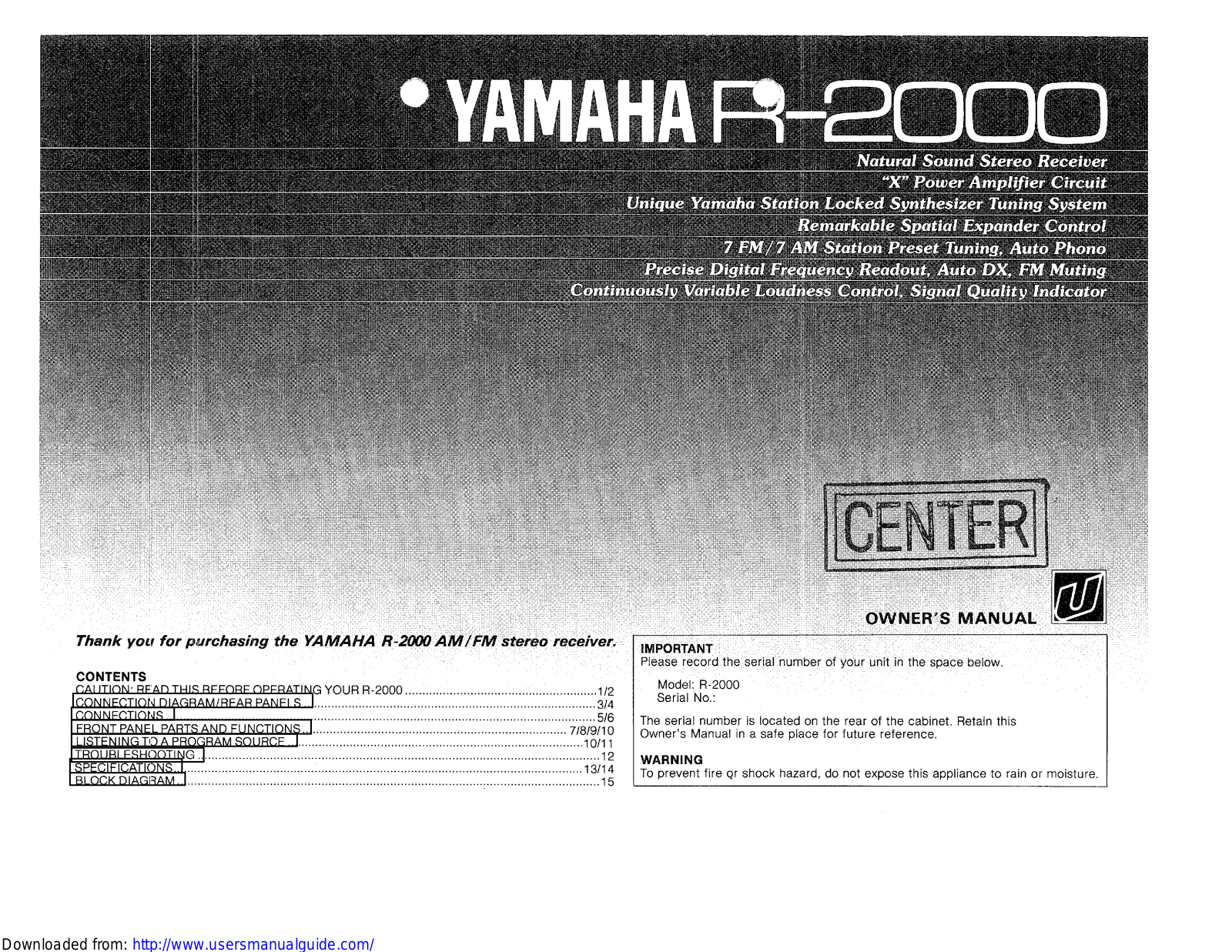 Yamaha Audio R-2000 User Manual