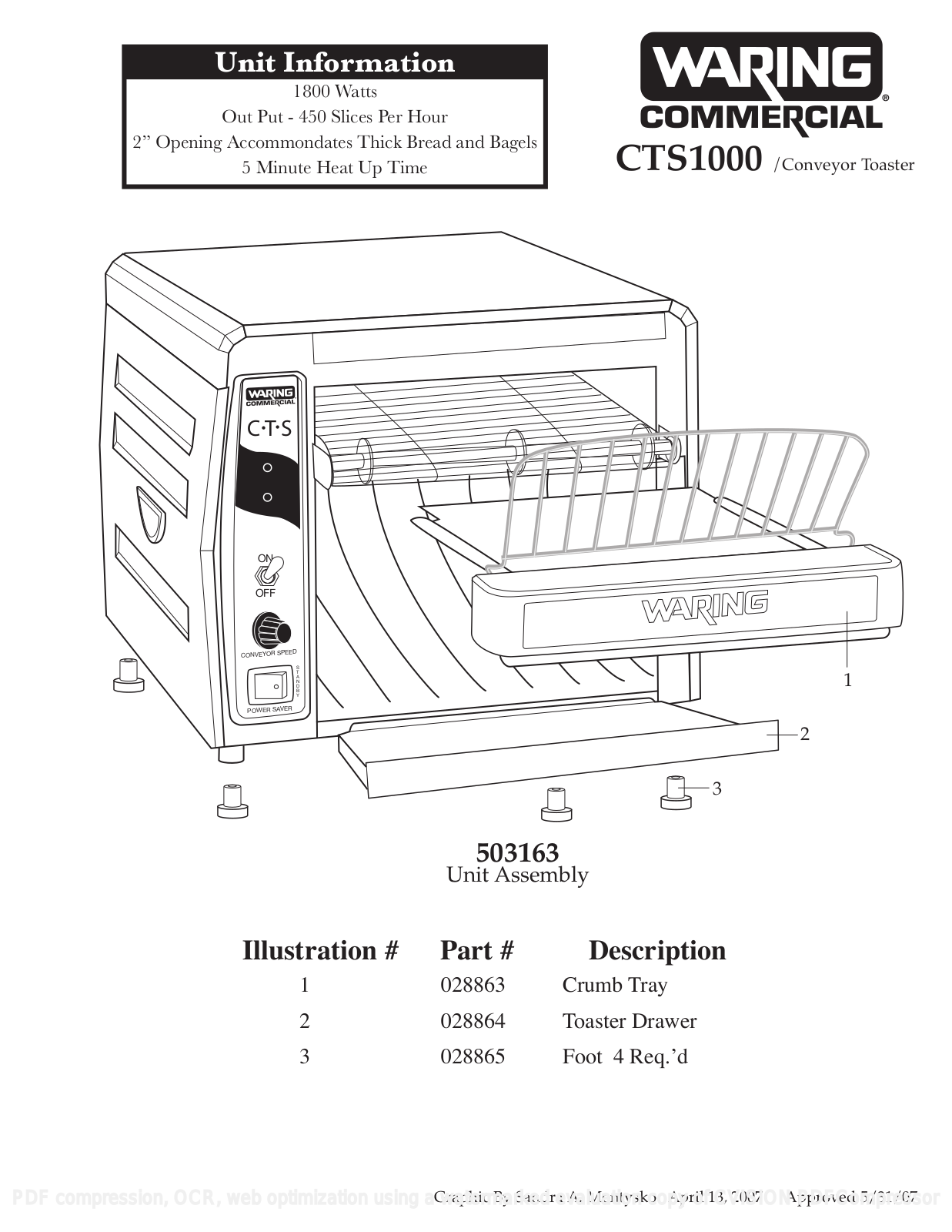 Waring Products CTS1000 Part Manual