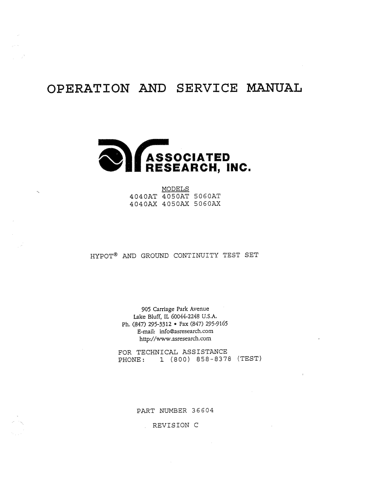 Associated Research 5060AX, 4050AX, 4040AX, 4050AT, 4040AT Service manual