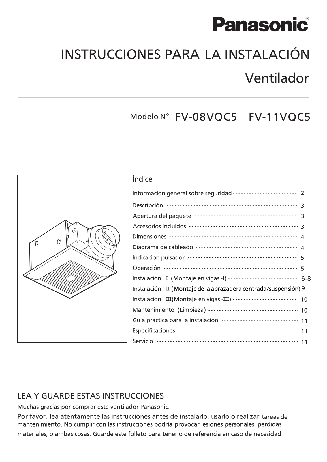 Panasonic fv-08vqc5, fv-11 installation - ManualMachine.com