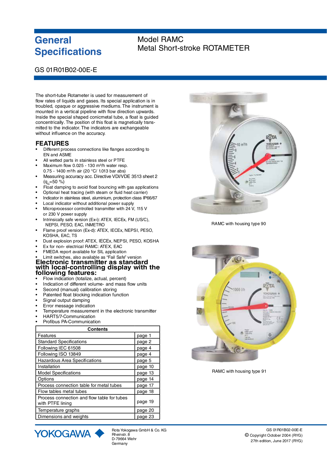 Yokogawa RAMC Specifications