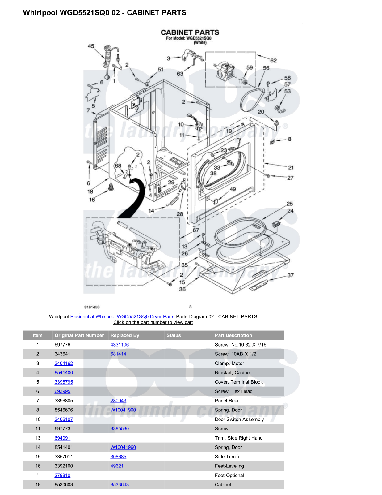 Whirlpool WGD5521SQ0 Parts Diagram