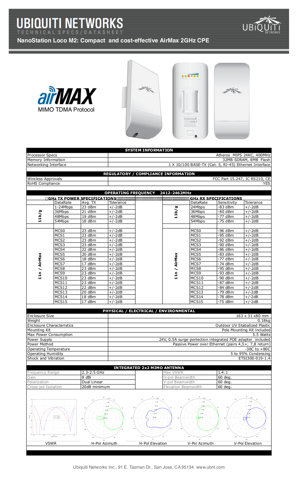 UBIQUITI NanoStation Loco M2 [LocoM2(EU)] loco_m2_datasheet.pdf - ManualMachine.com
