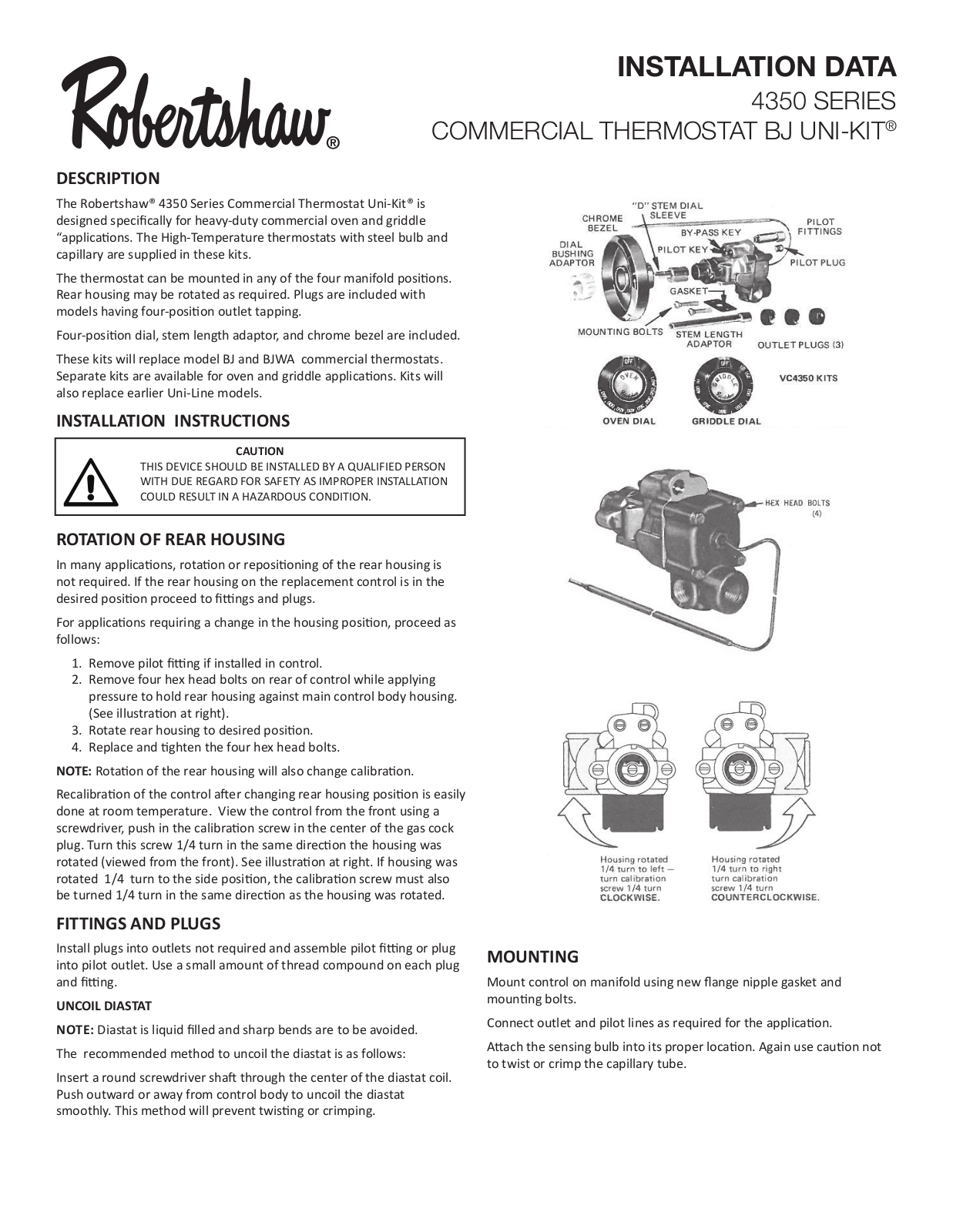 Robertshaw Uni-Kit 4350 Series Installation Data