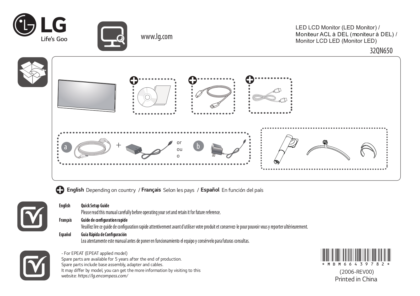 LG 32QN650 Quick Start Guide