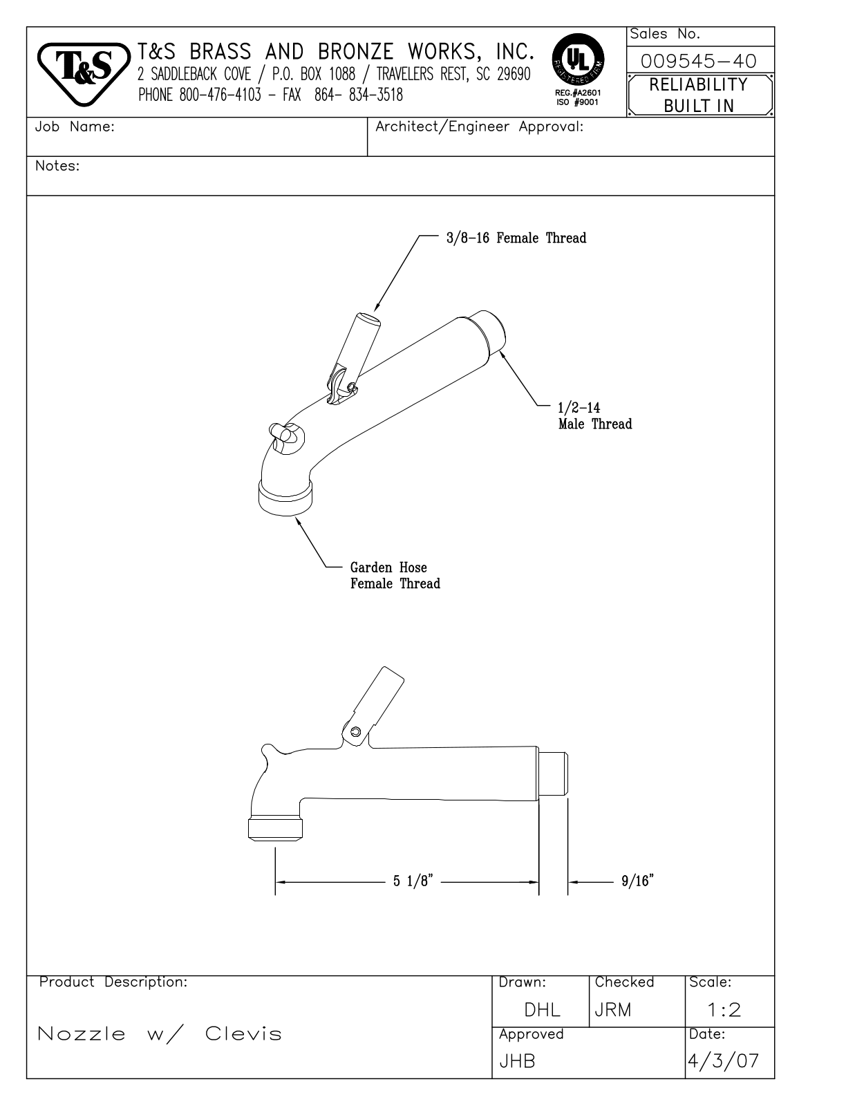 T&S Brass 009545-40 User Manual