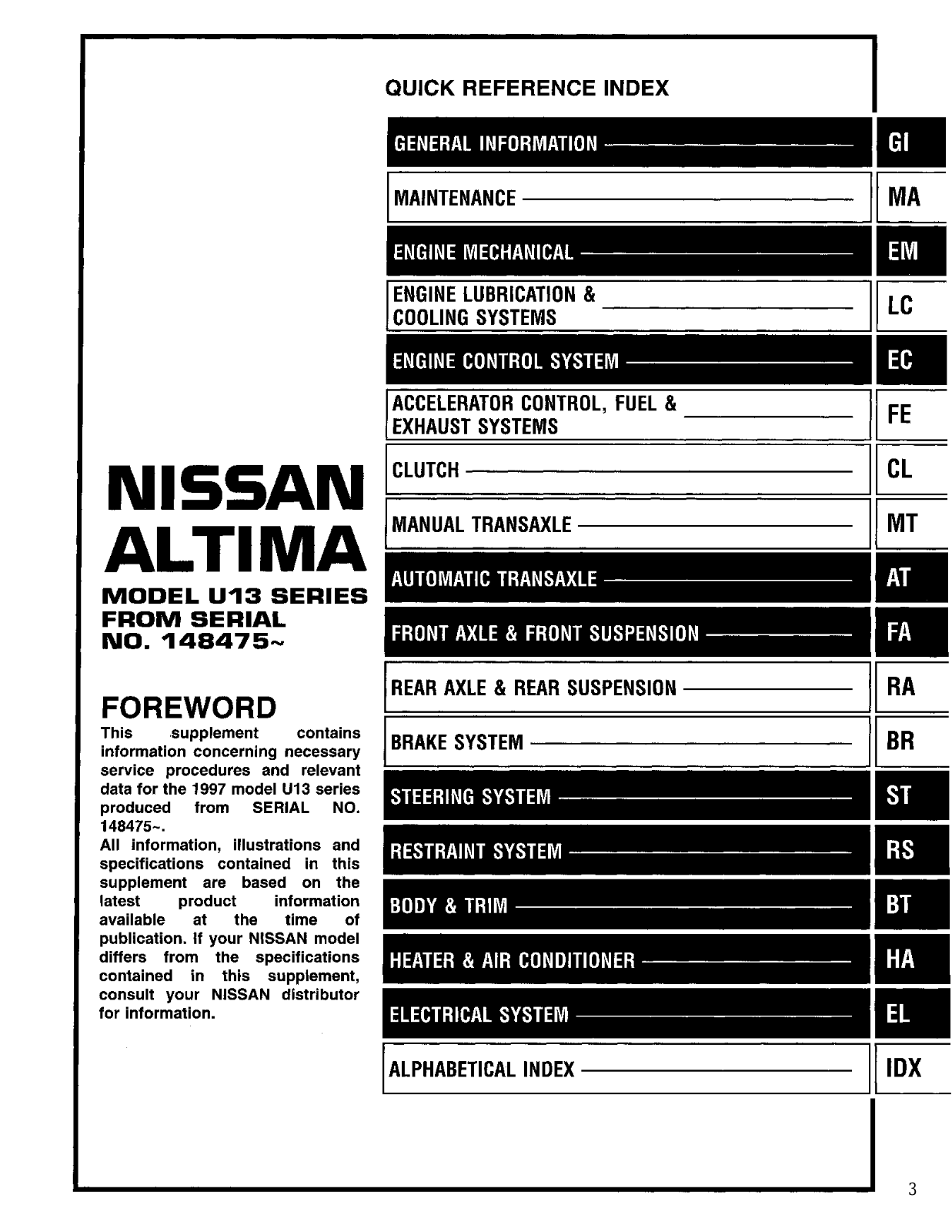 Nissan Altima 1997 User Manual