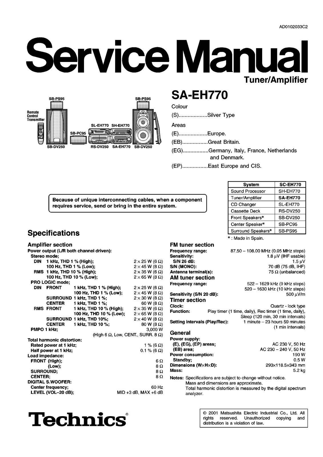 Panasonic SAEH-770, SAEH-770 Service manual