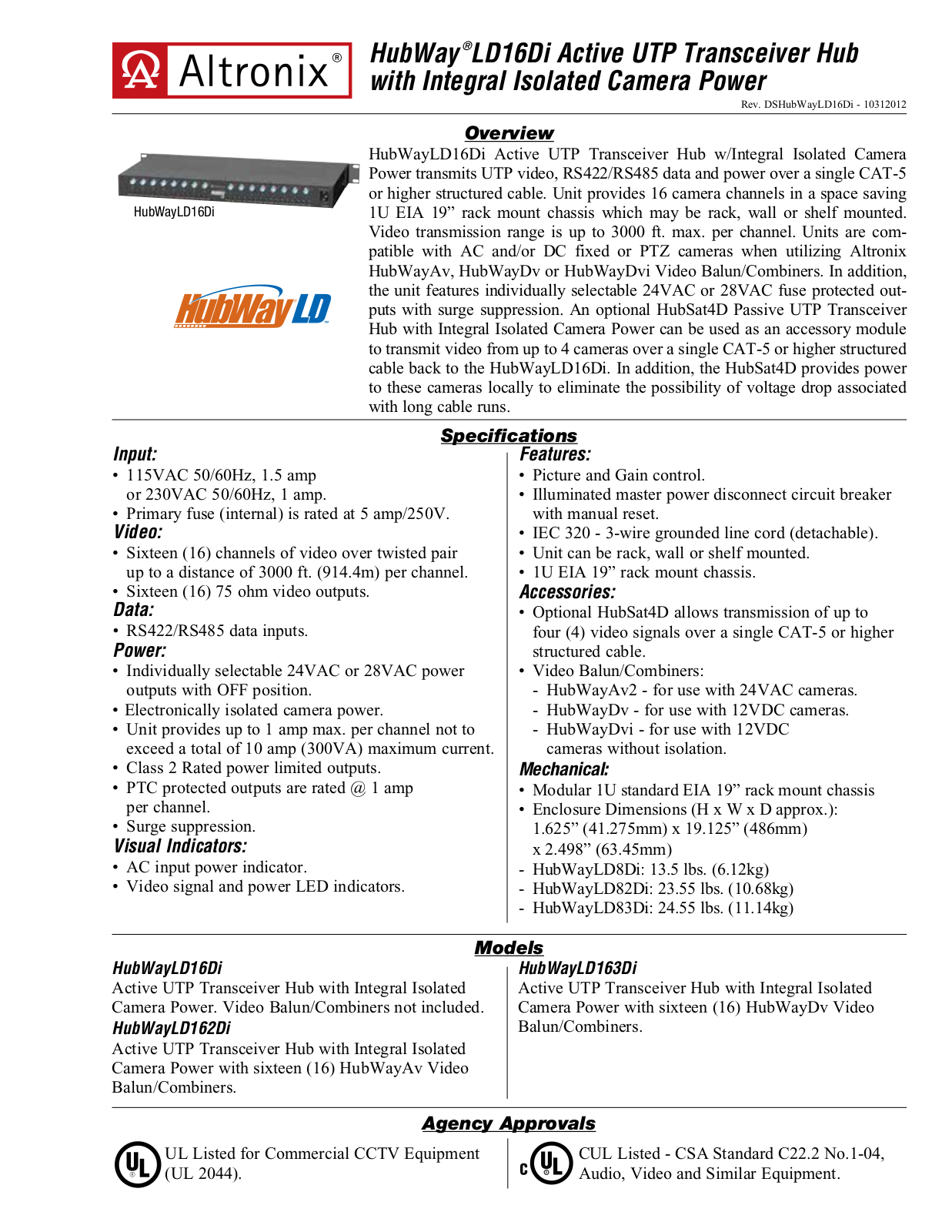 Altronix HubWay LD16Di Data Sheet