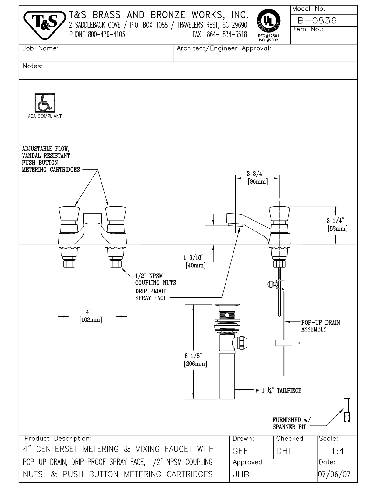 T & S Brass & Bronze Works B-0836 General Manual