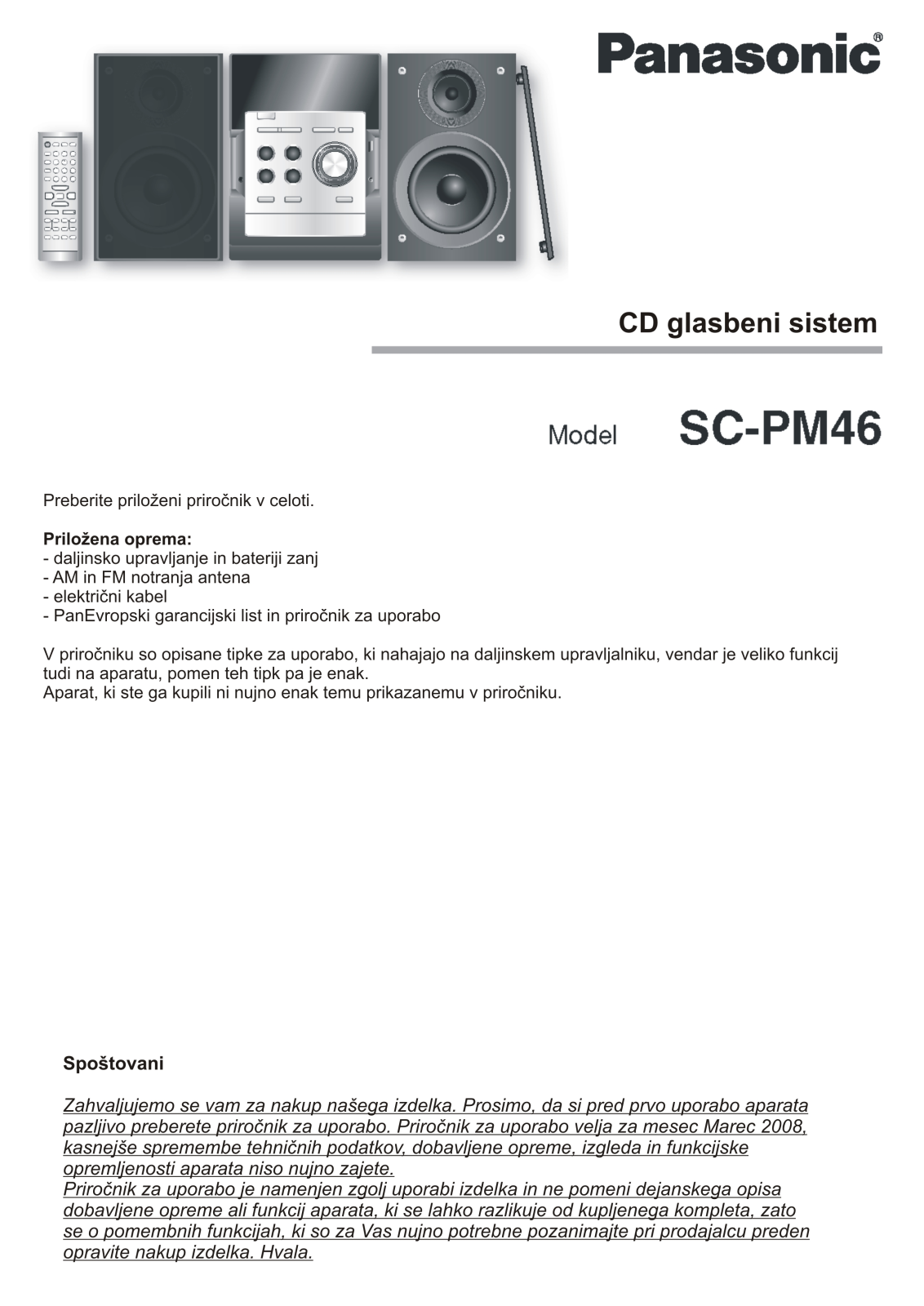 Panasonic SC-PM46 User Manual