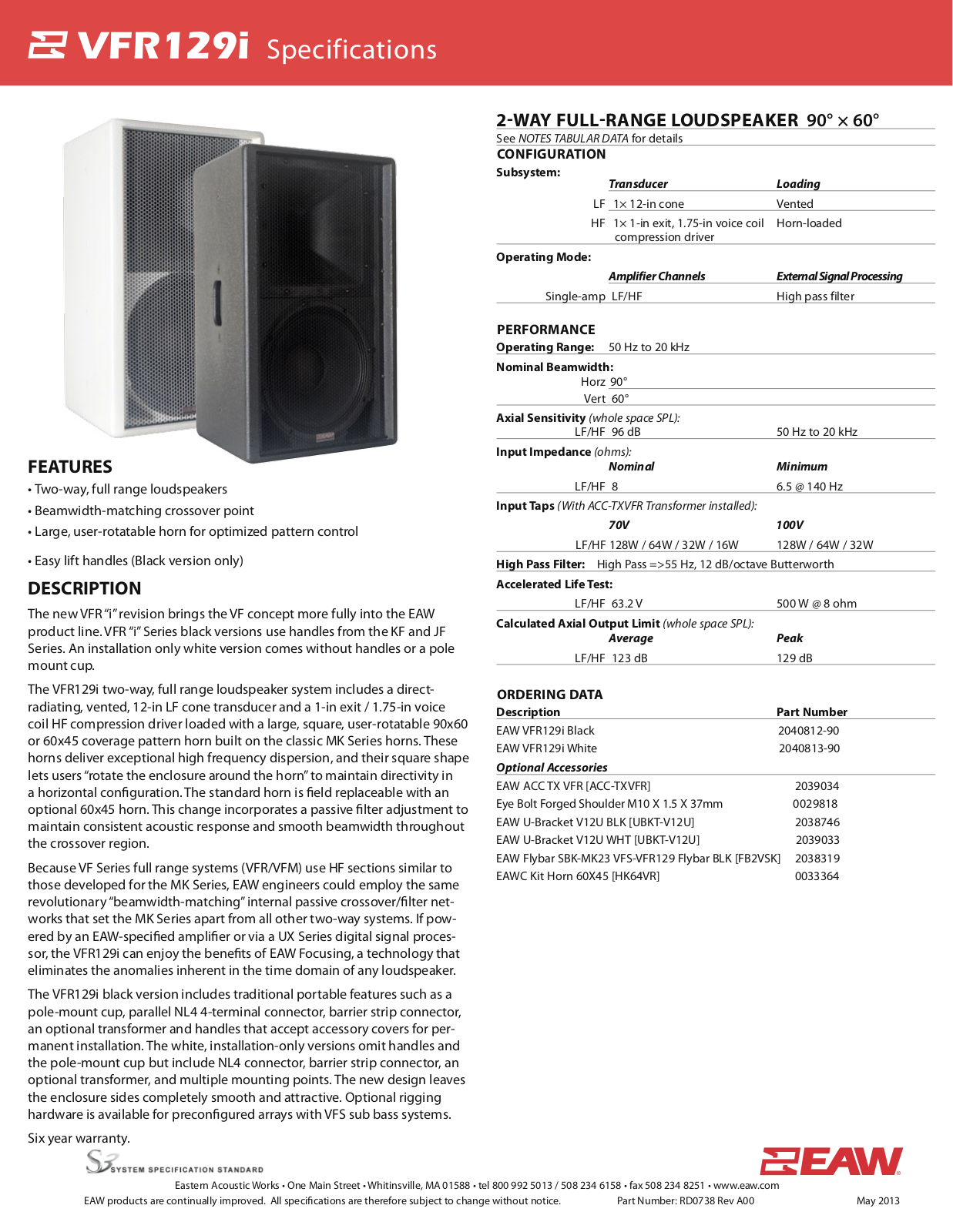 EAW VFR129I Specifications