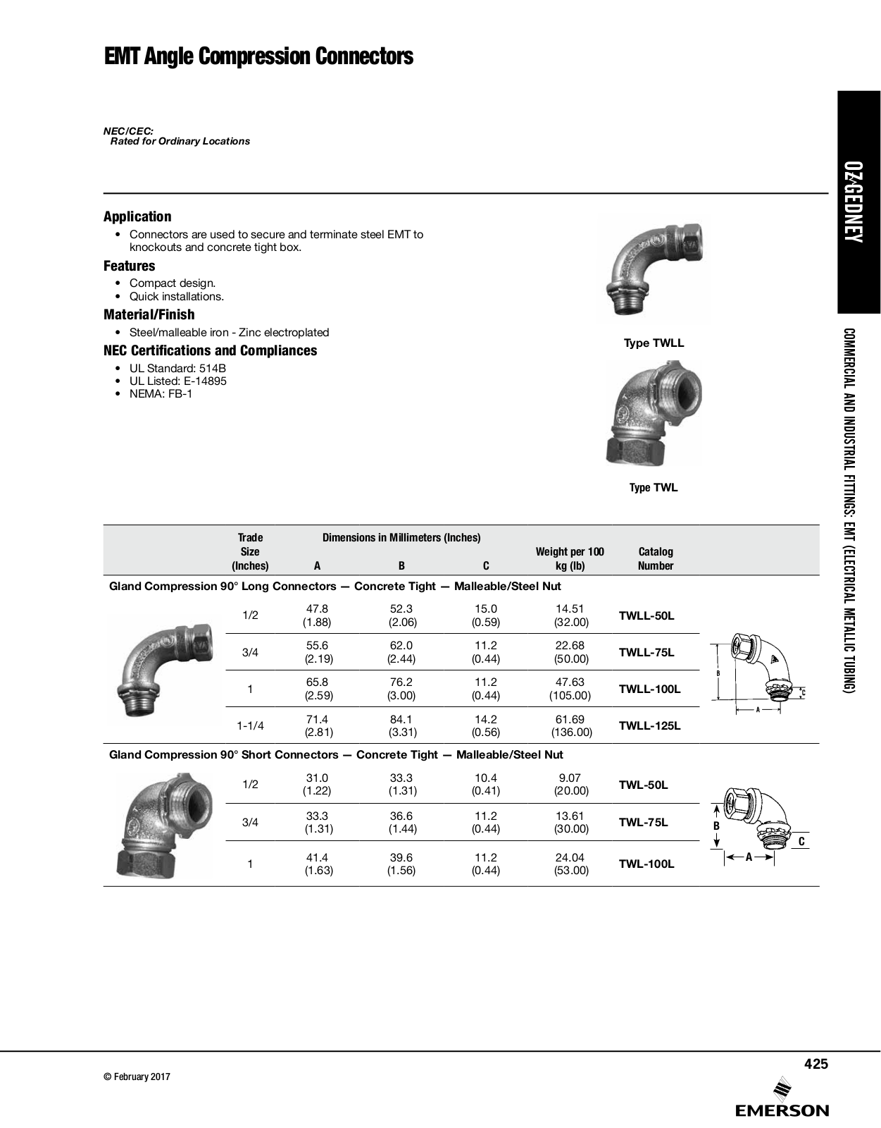 Appleton EMT Angle Compression Connectors Catalog Page