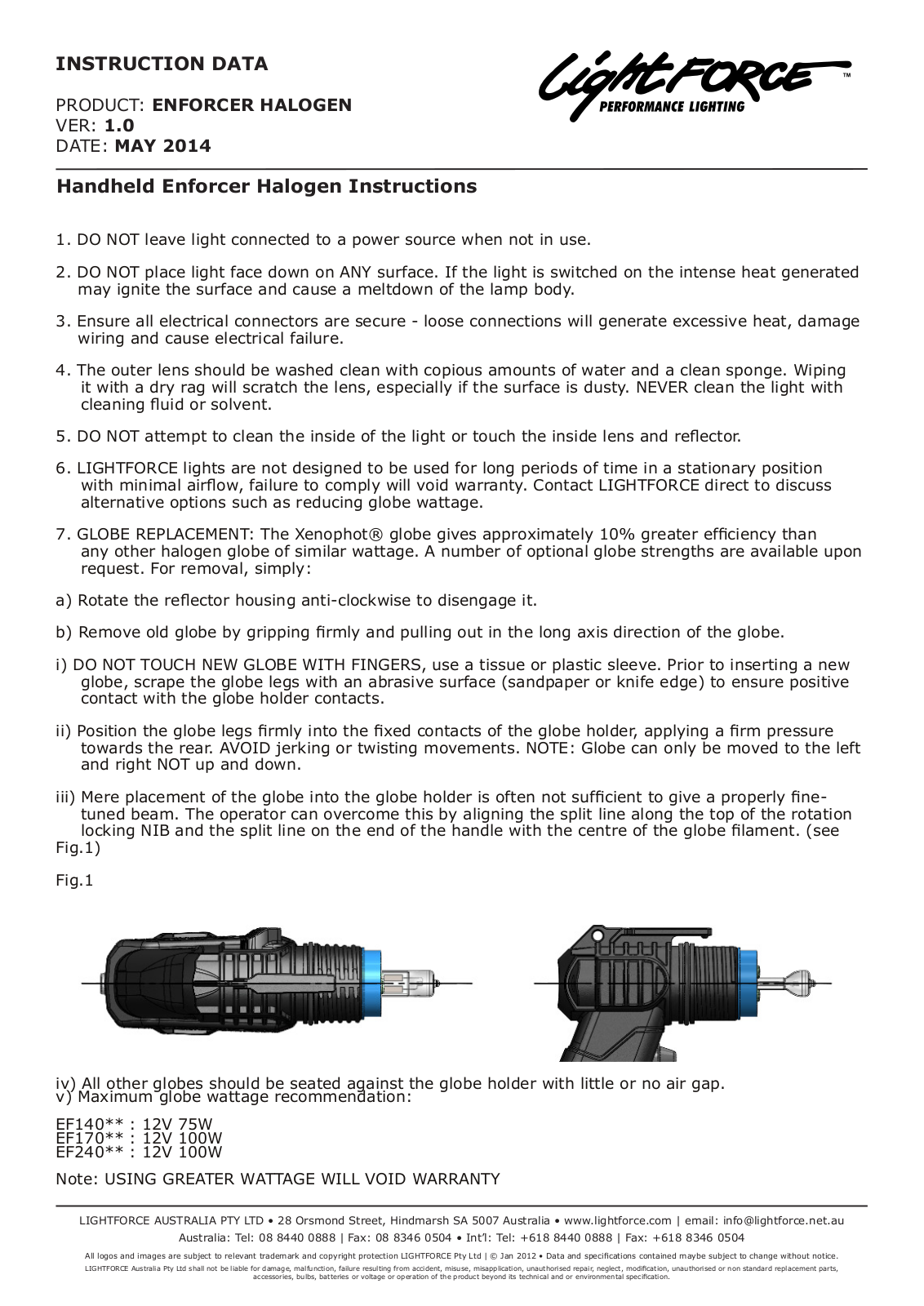 Lightforce NEW ENFORCER HALOGEN STANDARD User Manual - ManualMachine.com