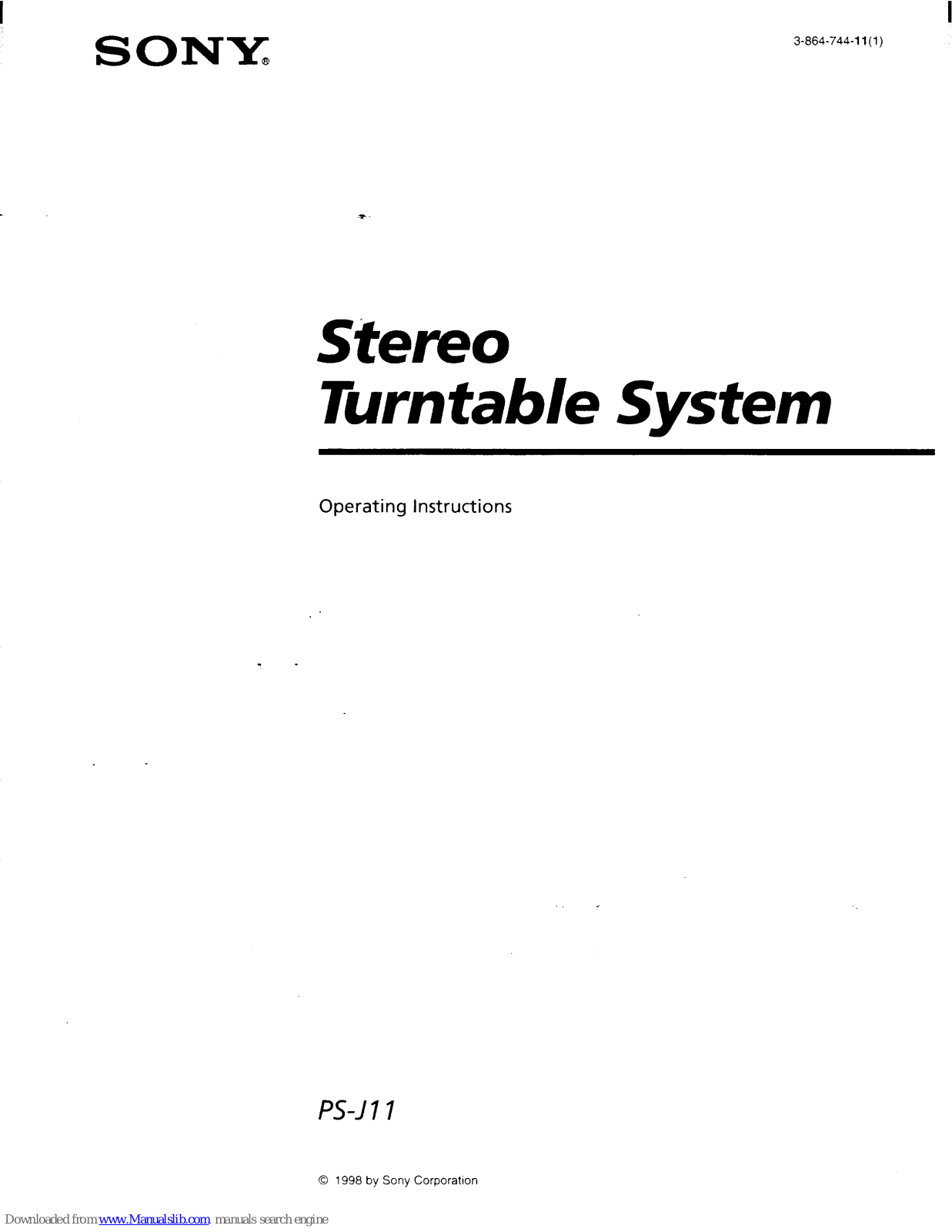 Sony PS-J11 Primary Operating Instructions Manual