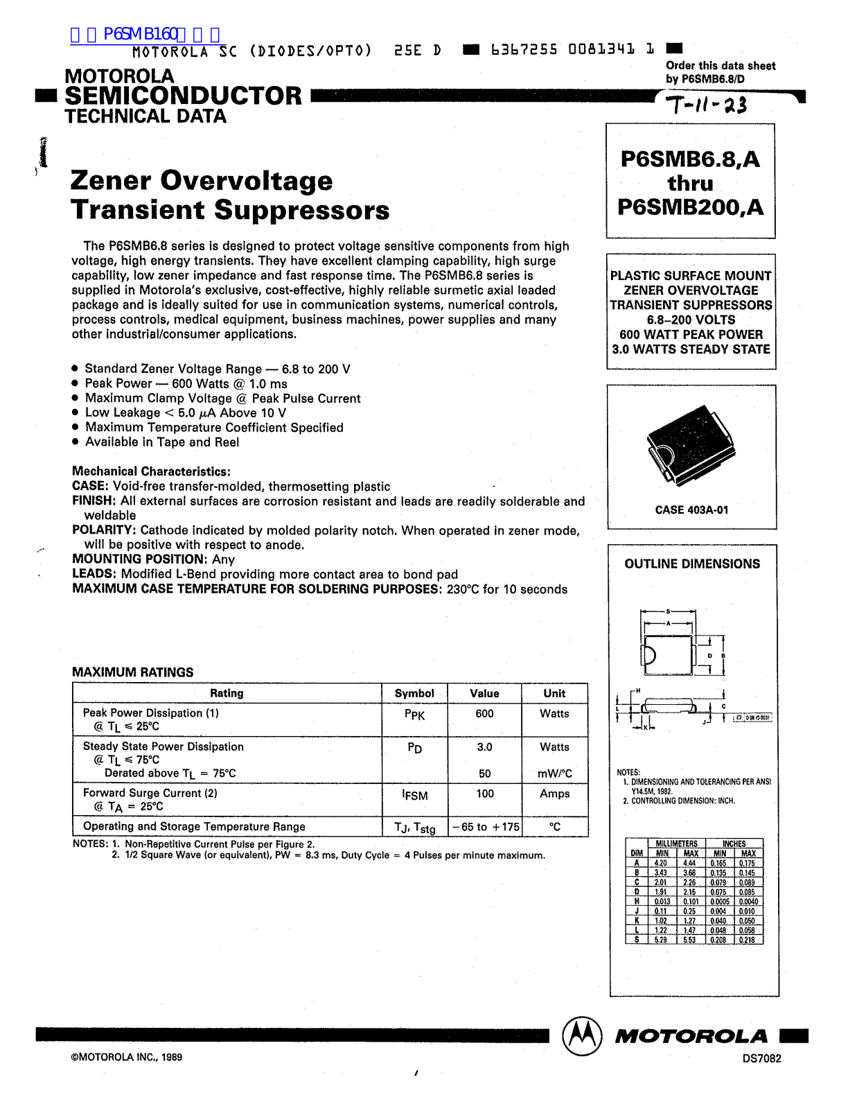 MOTOROLA P6SMB6.8 User Manual