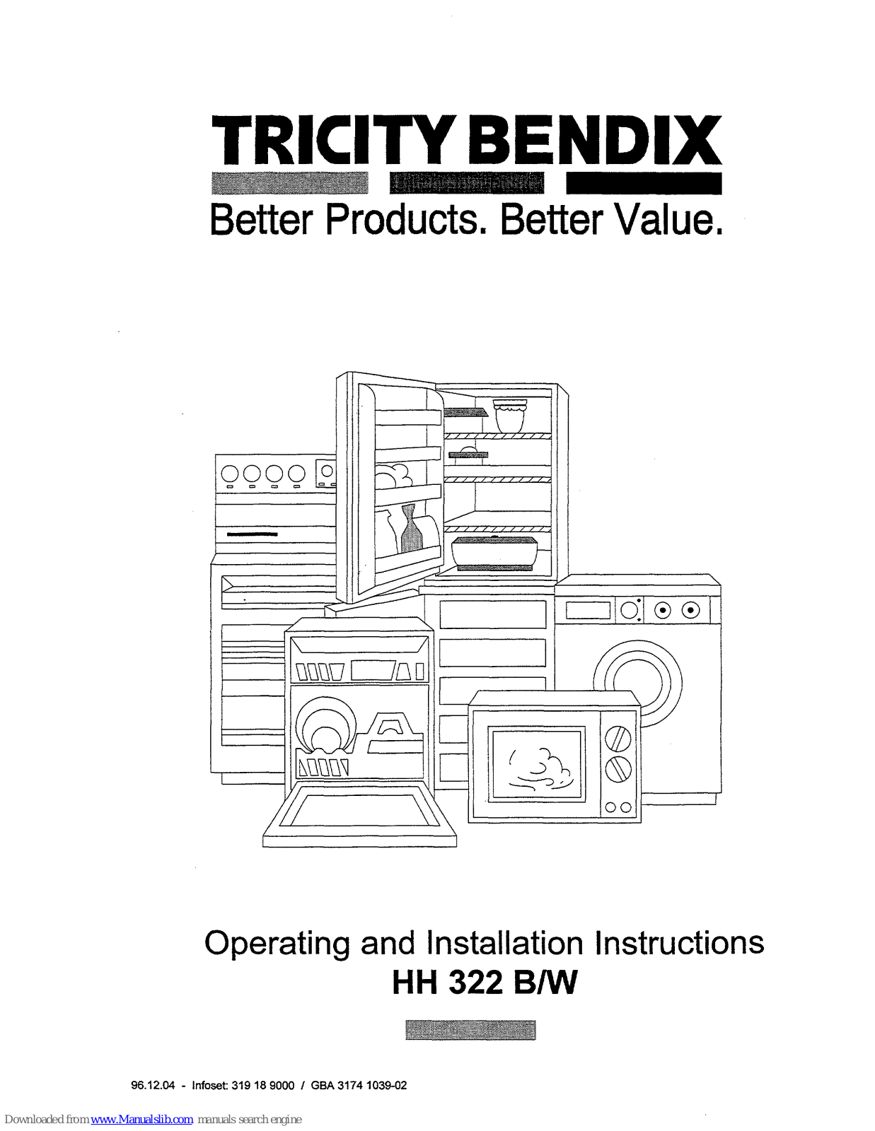 Tricity Bendix HH 322 B/W Operating And Installation Instructions