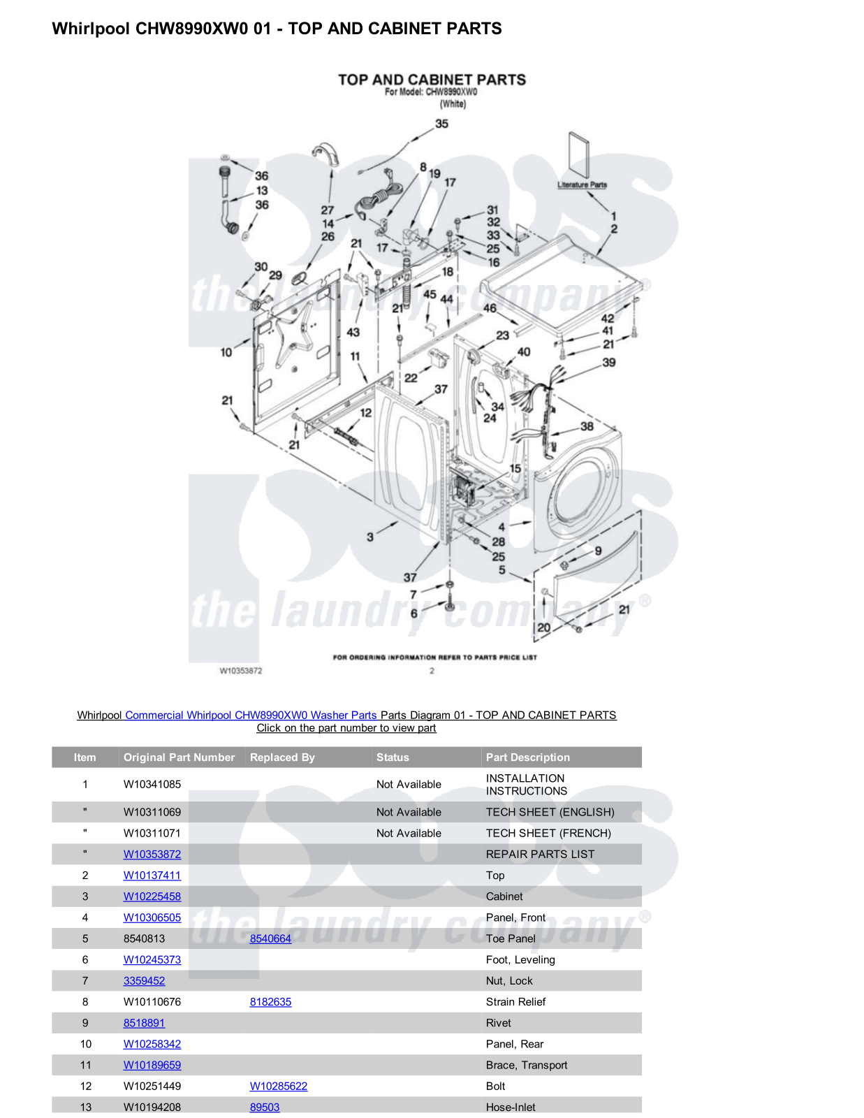 Whirlpool CHW8990XW0 Parts Diagram