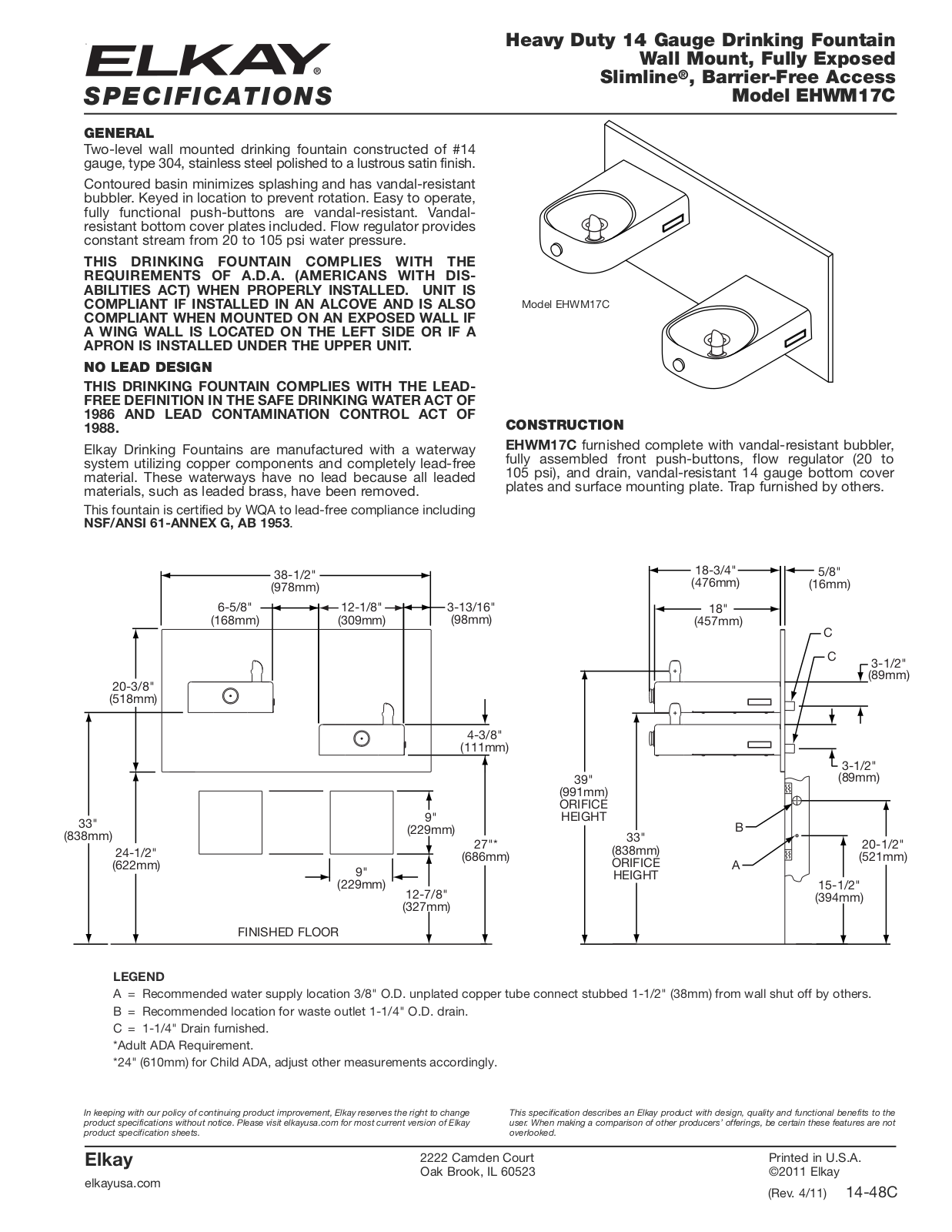 Elkay EHWM17C Specifications