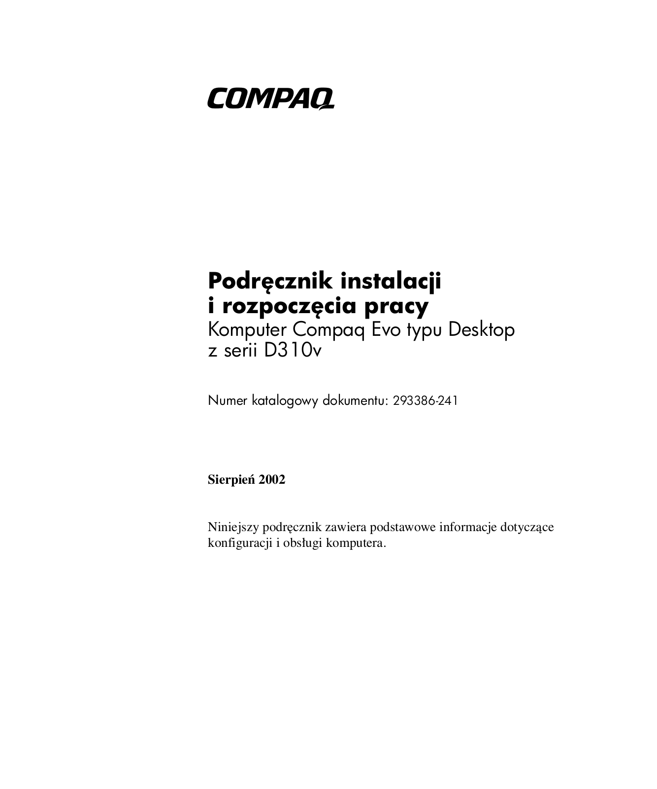 Hp COMPAQ EVO D310V MICROTOWER User Manual