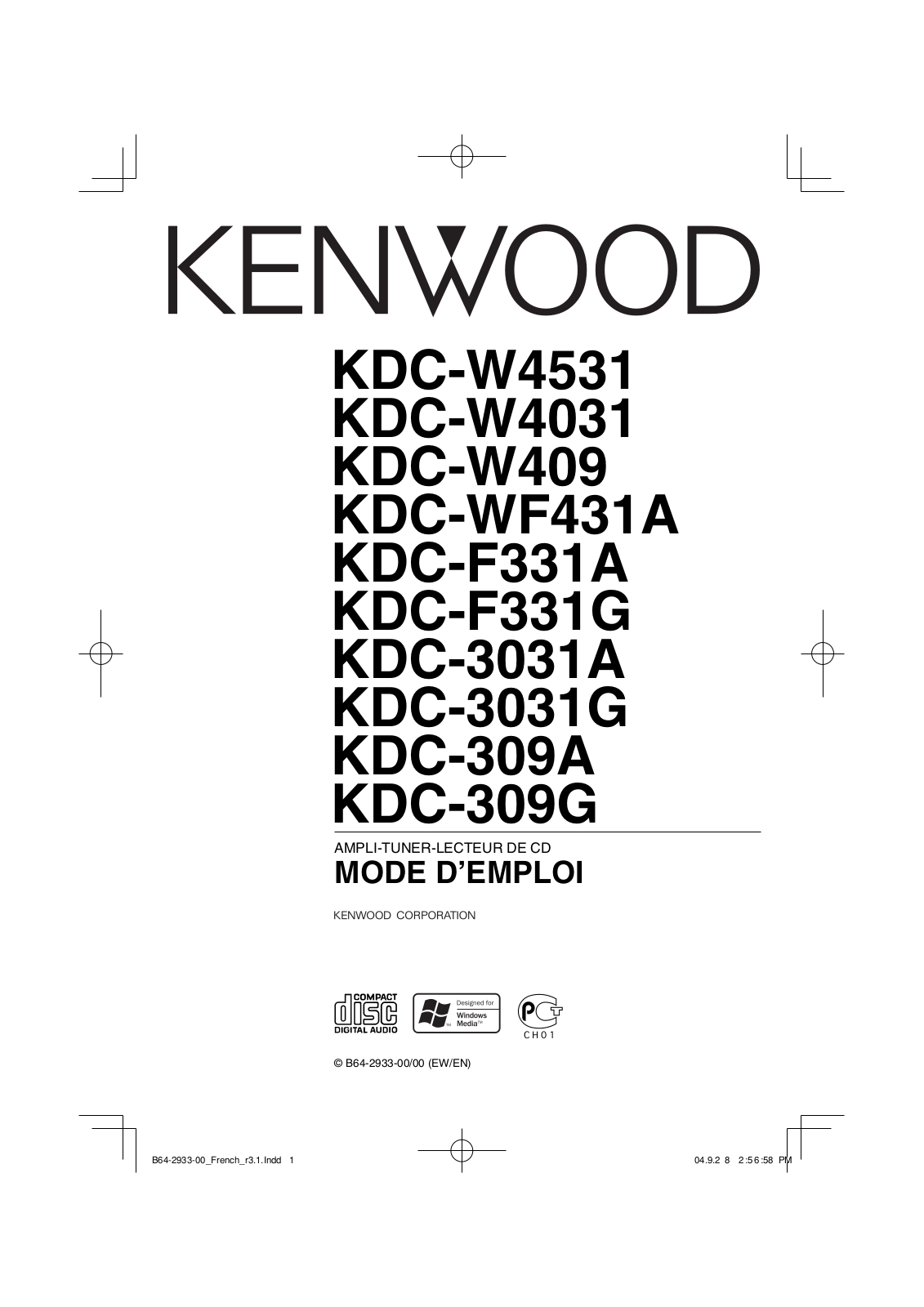 KENWOOD KDC-3031A, KDC-309A, KDC-F331A, KDC-F331G User Manual