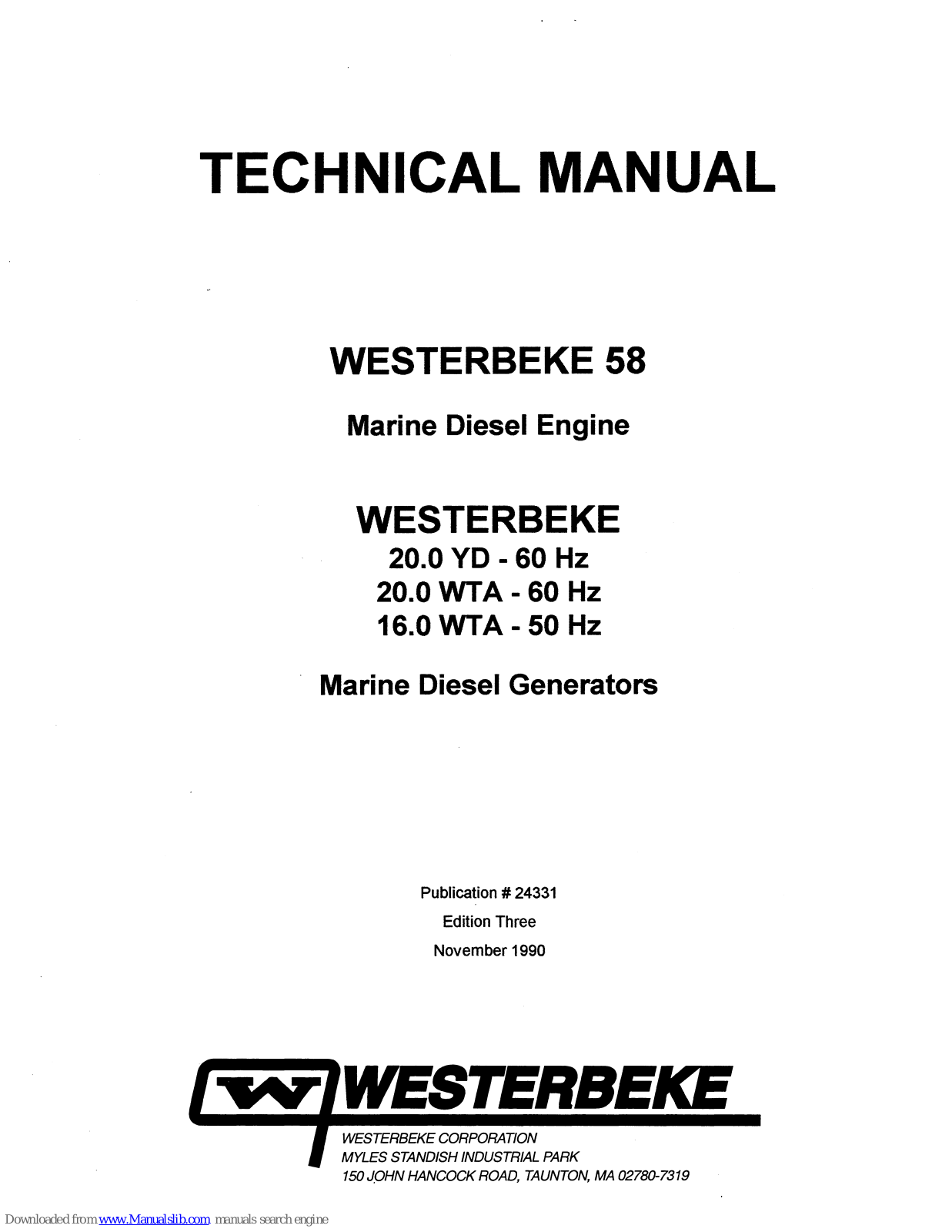 Westerbeke 20.0 YD, 20.0 WTA, 16.0 WTA Technical Manual - ManualMachine.com