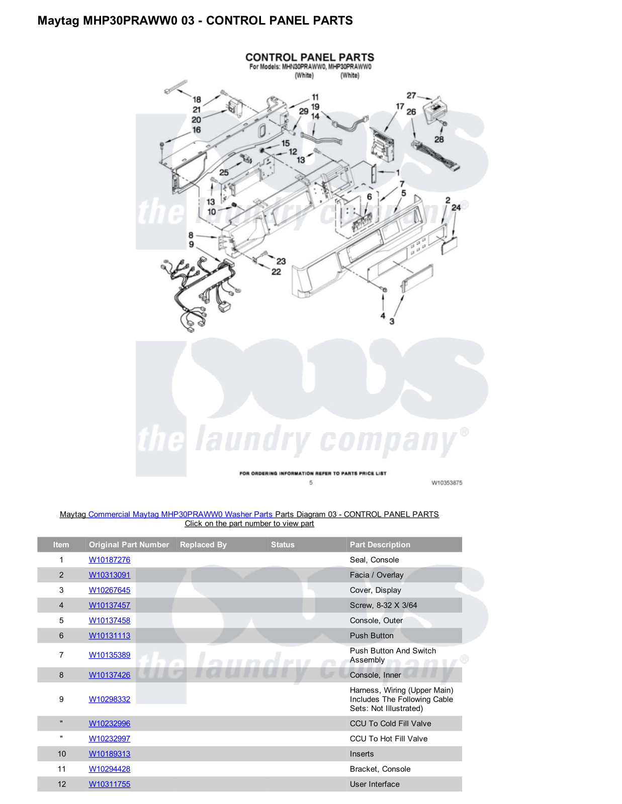 Maytag MHP30PRAWW0 Parts Diagram