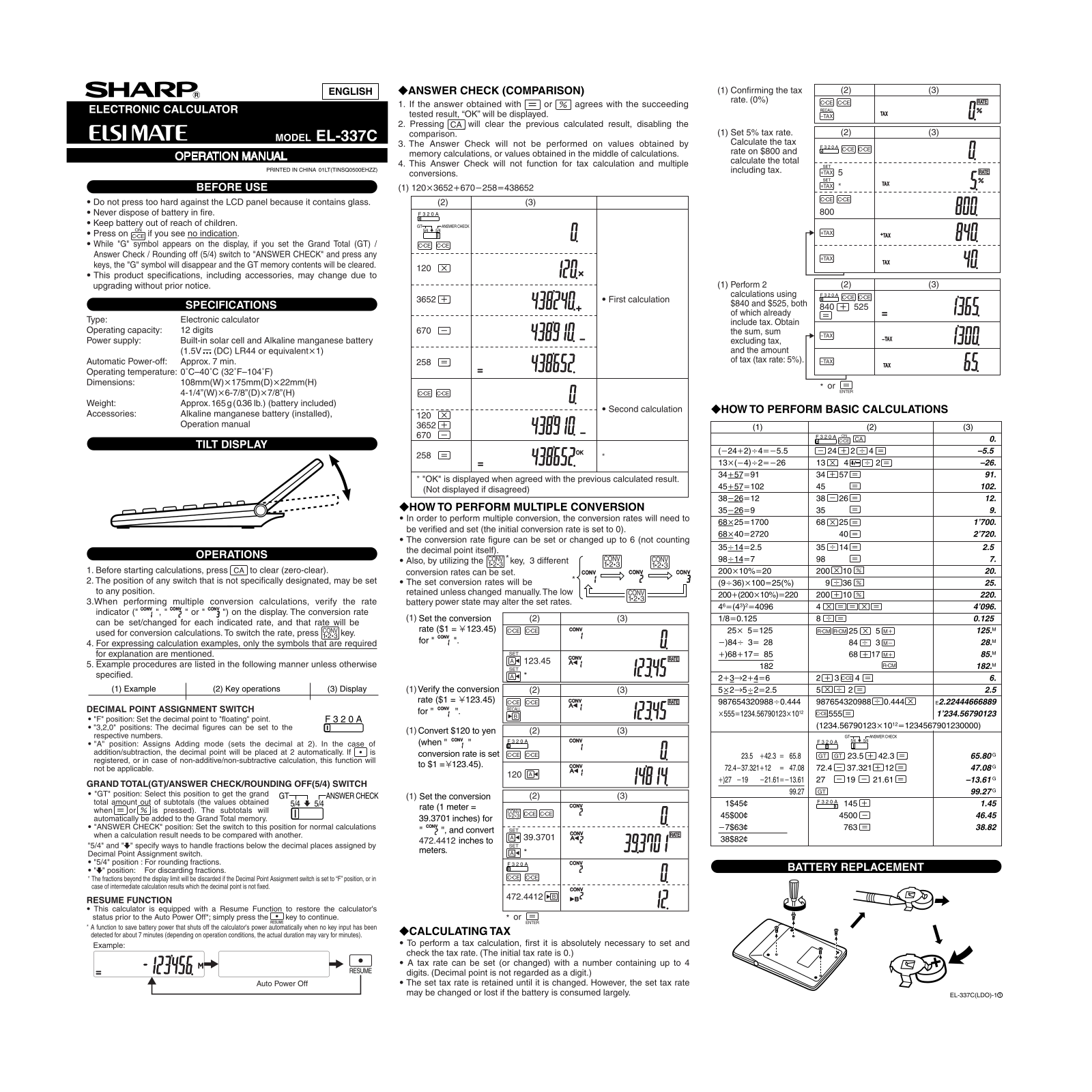 SHARP EL-337C User Guide