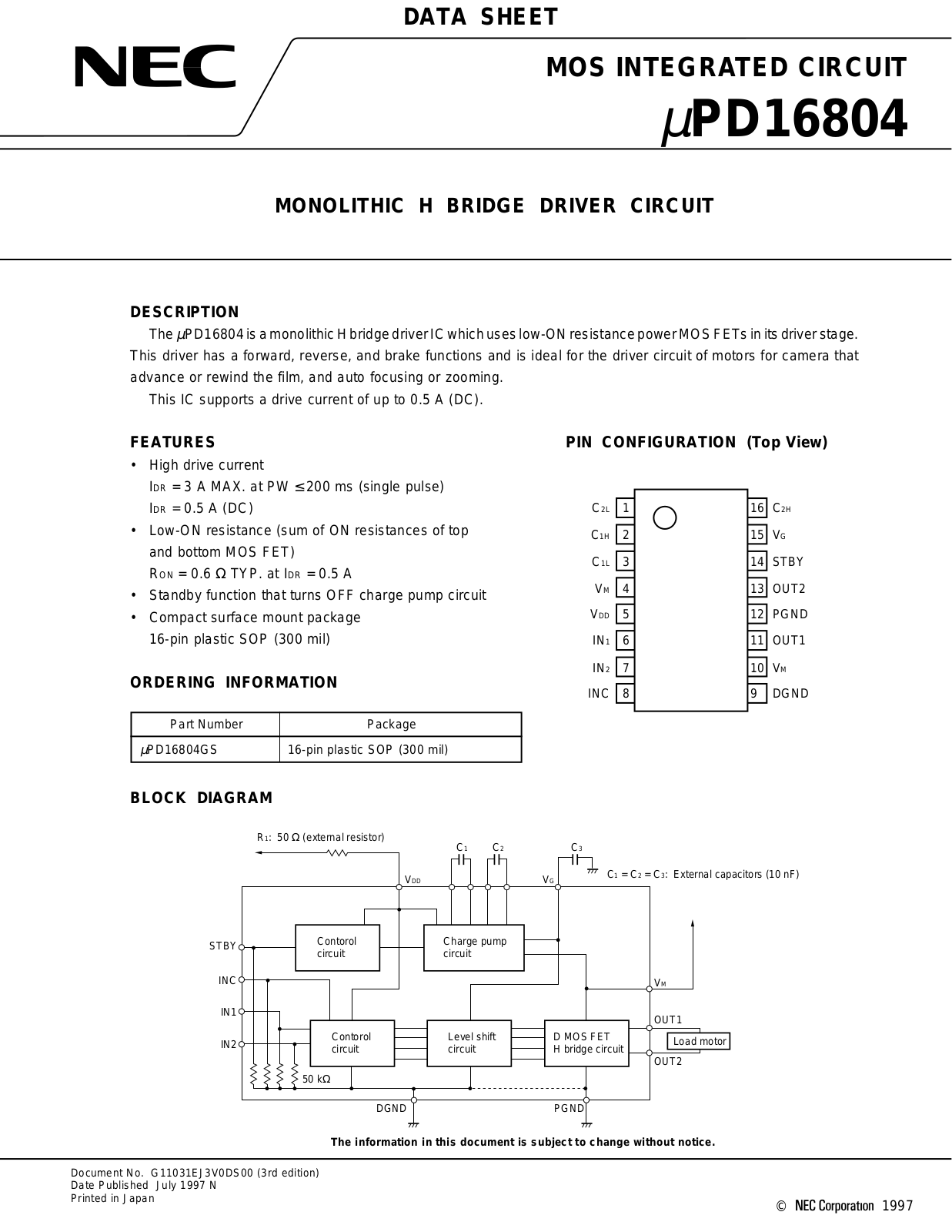 NEC UPD16804GS Datasheet