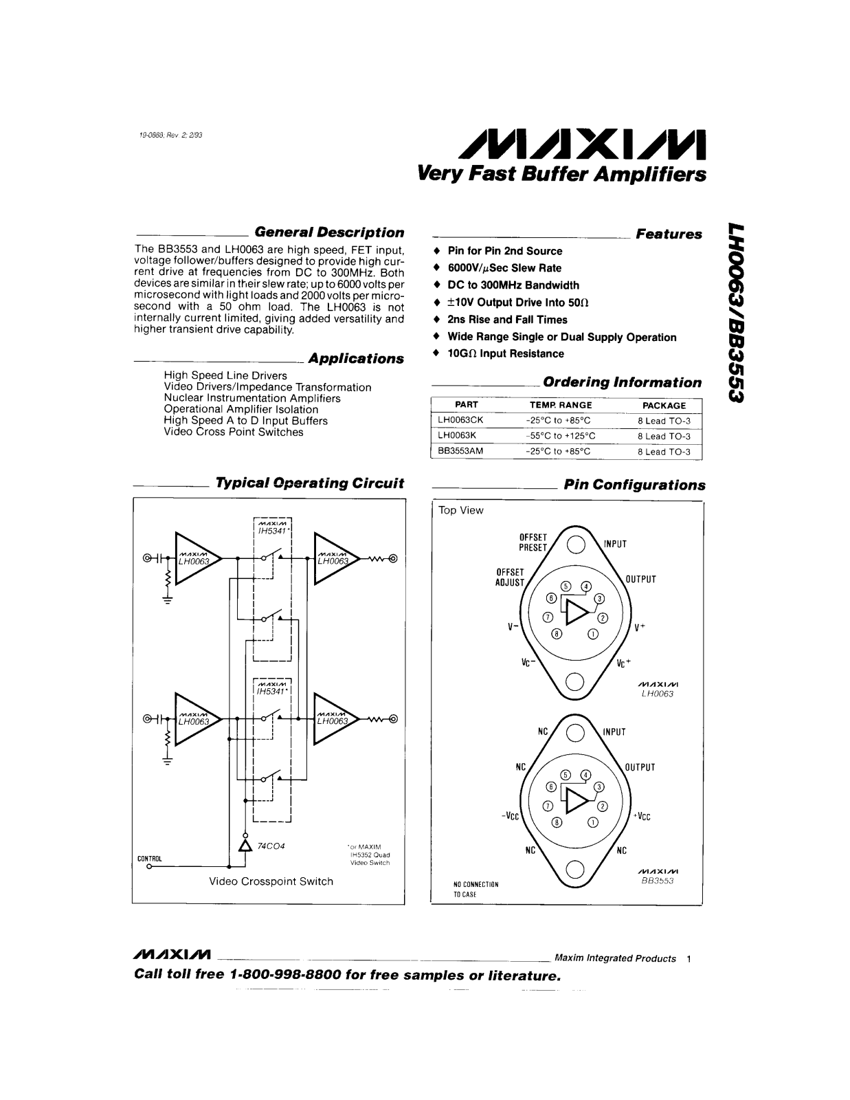 Maxim Integrated Producs BB3553AM Datasheet