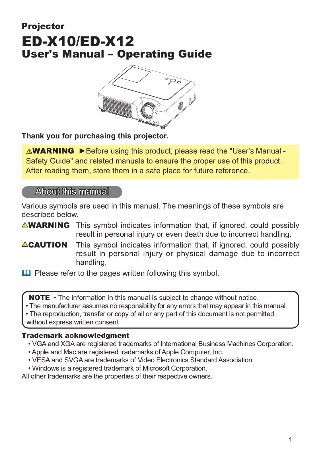 Hitachi ED-X12 User Manual