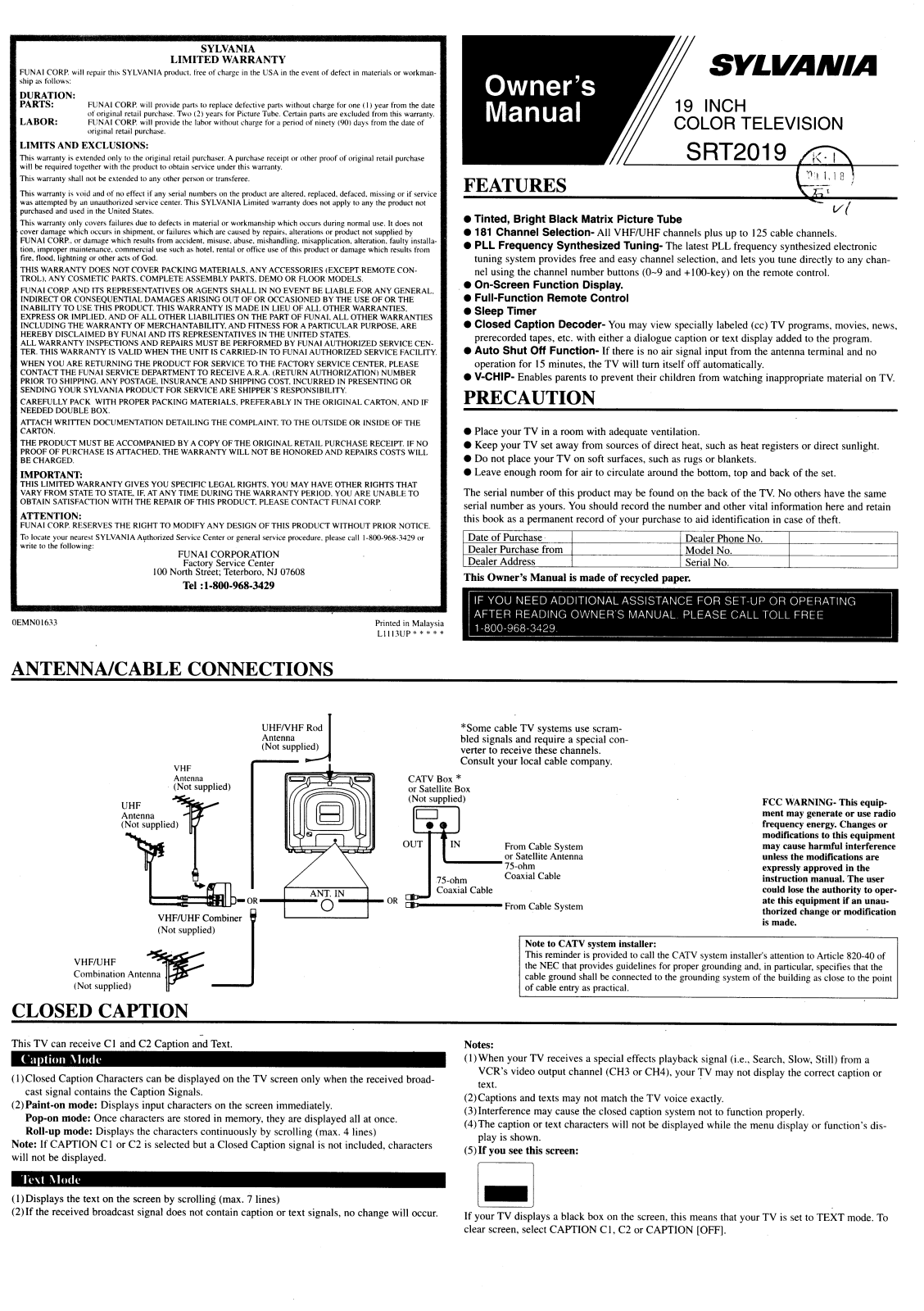 FUNAI SRT2019, SRT2019 User Manual