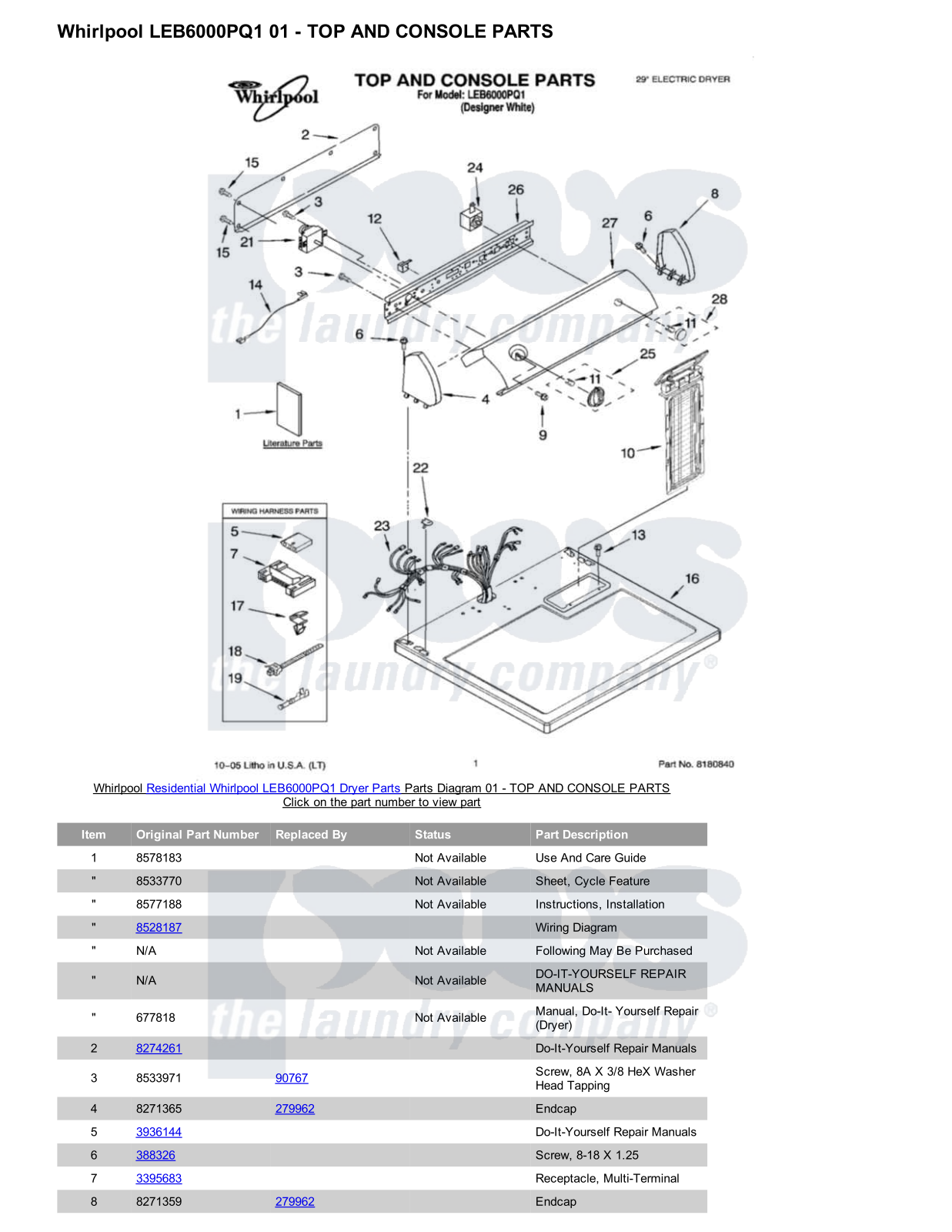 Whirlpool LEB6000PQ1 Parts Diagram