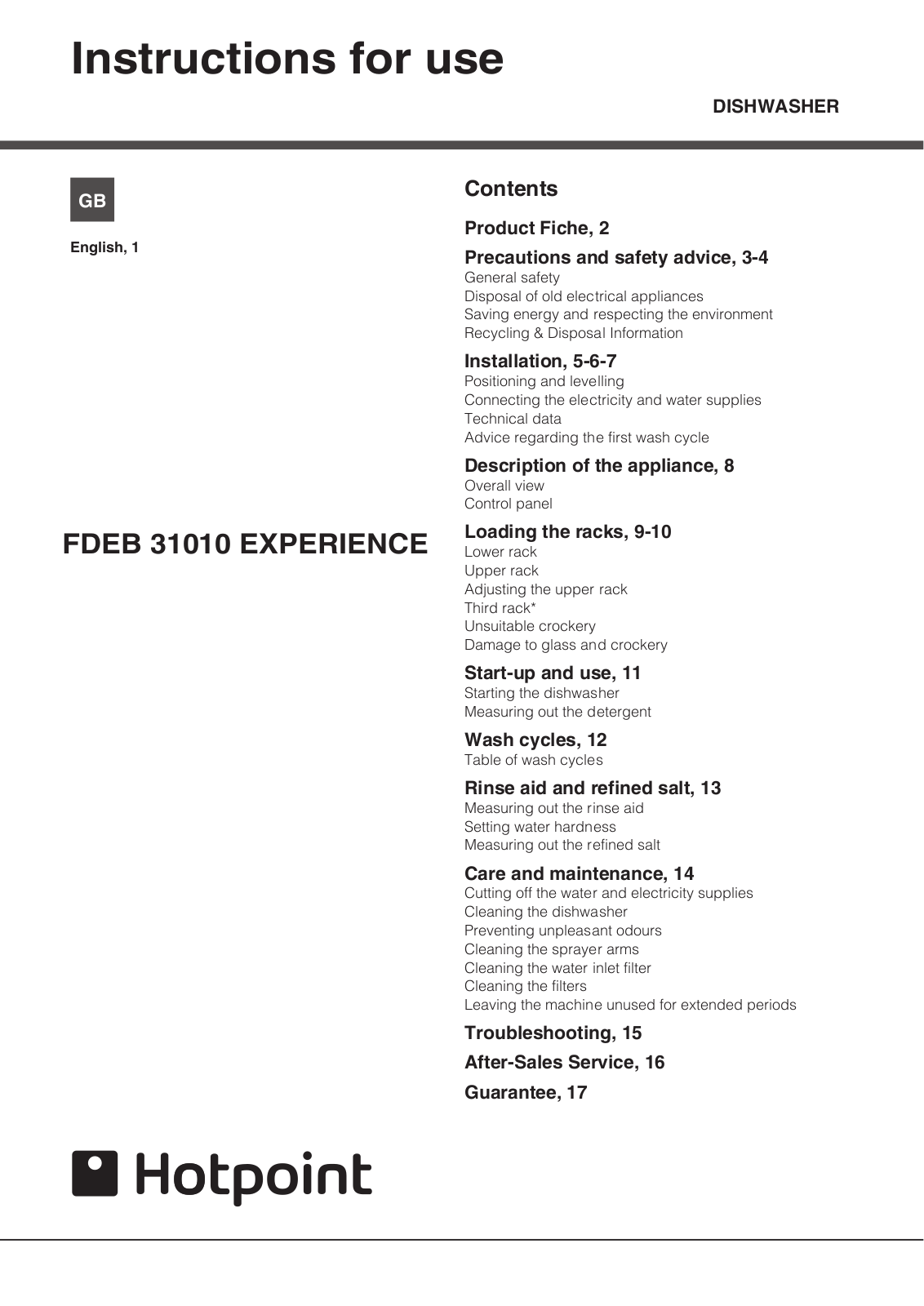 Hotpoint fdeb 31010 User Manual