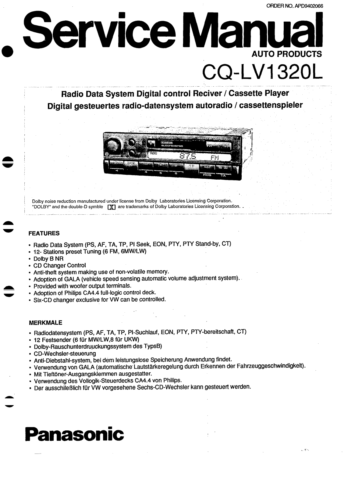 Panasonic CQLV-1320-L Service manual
