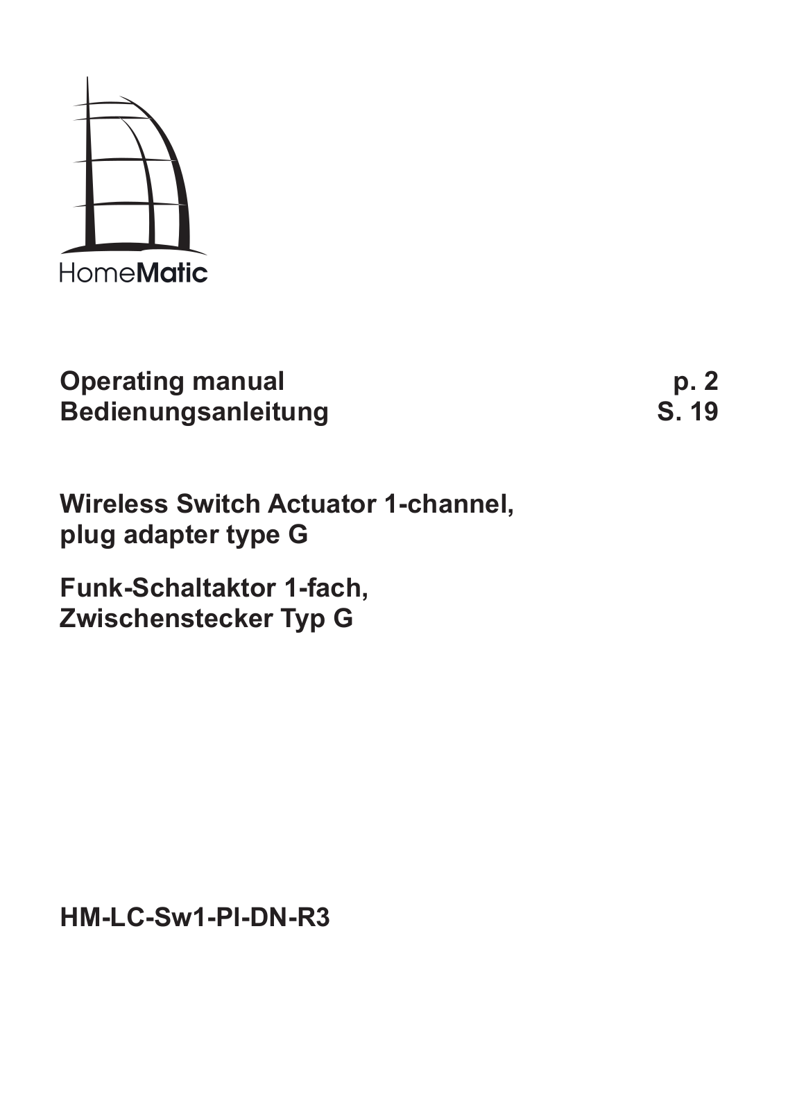 Homematic HM-LC-Sw1-Pl-DN-R3 Operating manual