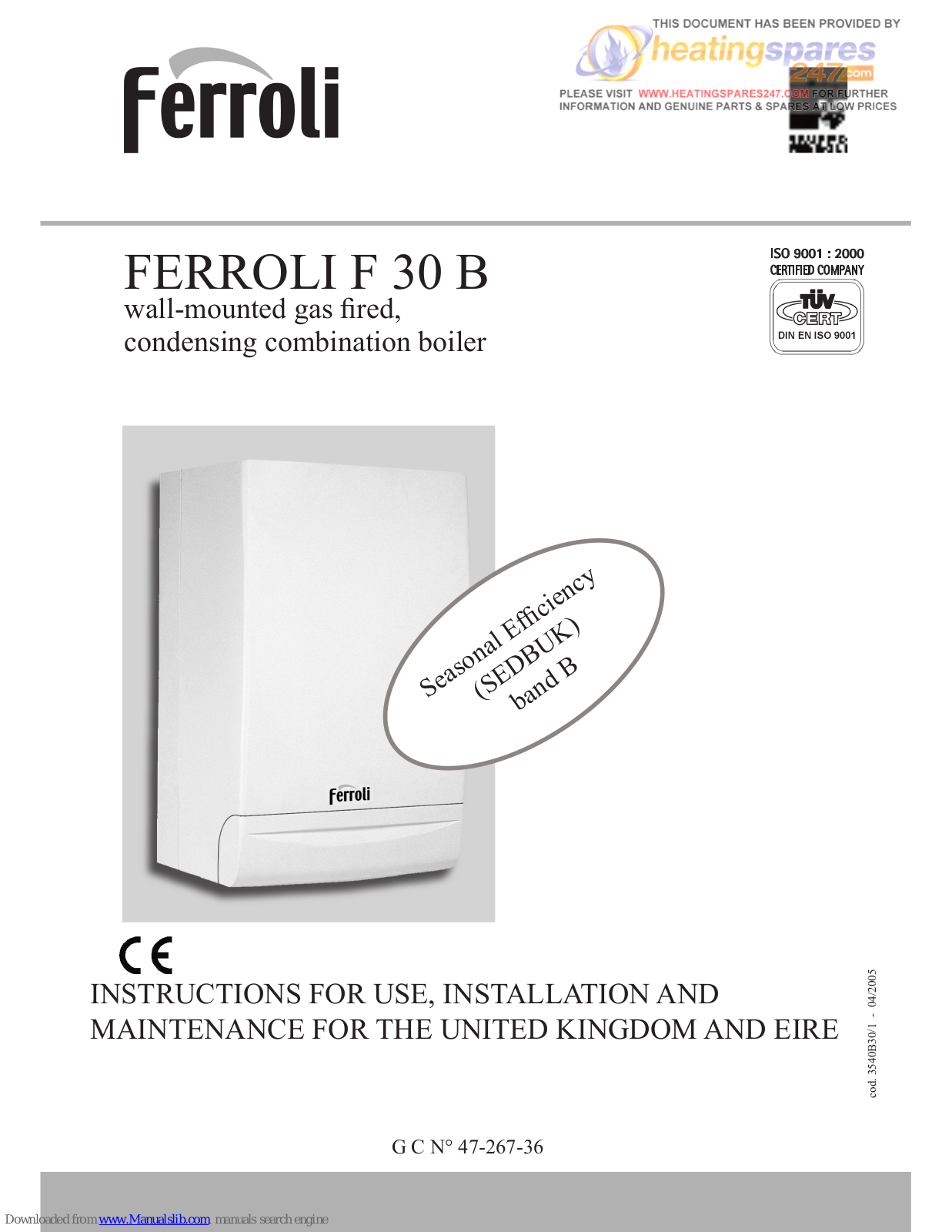 Ferroli F 30 B Instructions For Use, Installation And Maintenance