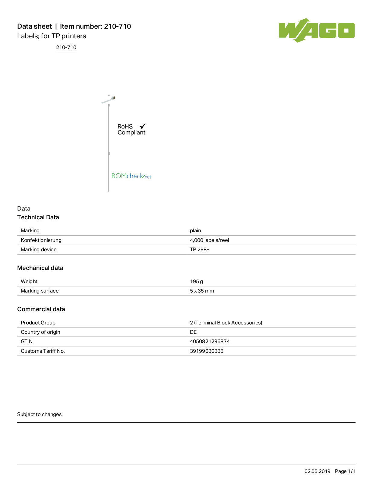 Wago 210-710 Data Sheet