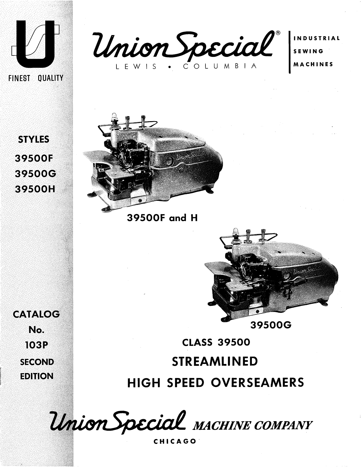 Union Special 39500F, 39500G, 39500H Parts List