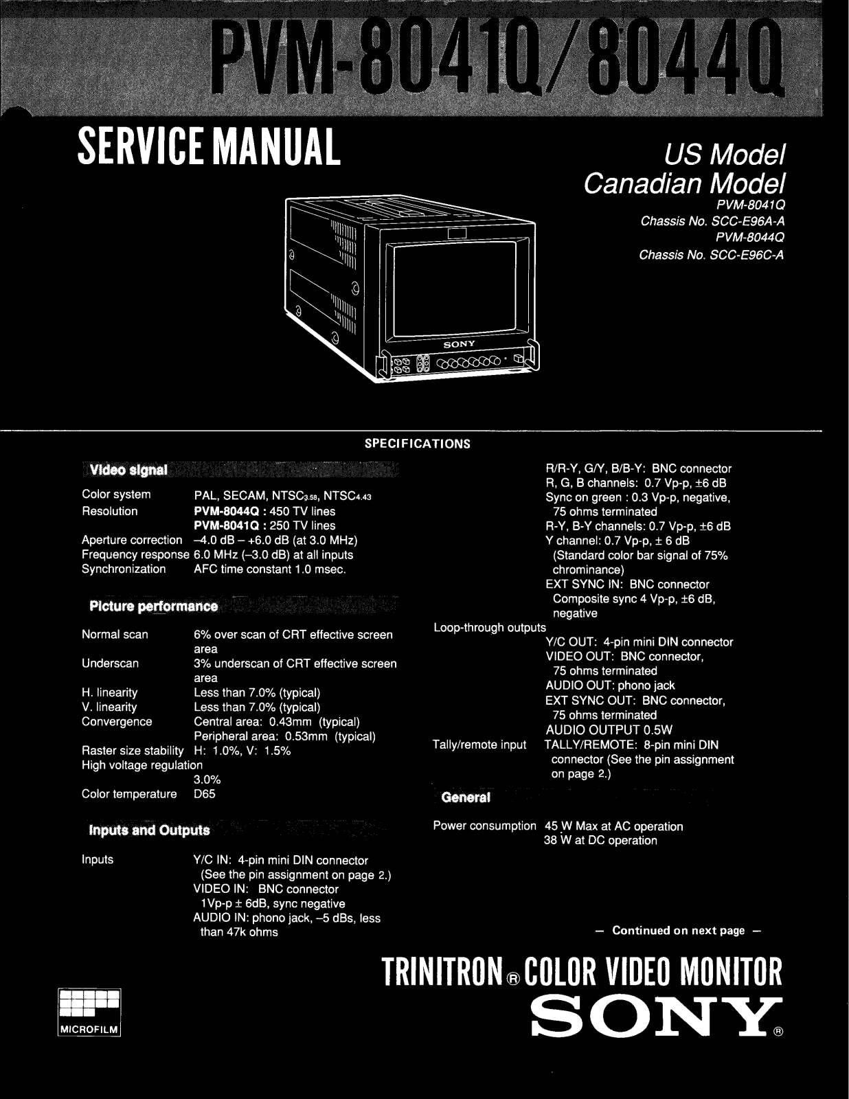 Sony PVM-8041Q, 8044Q Service Manual