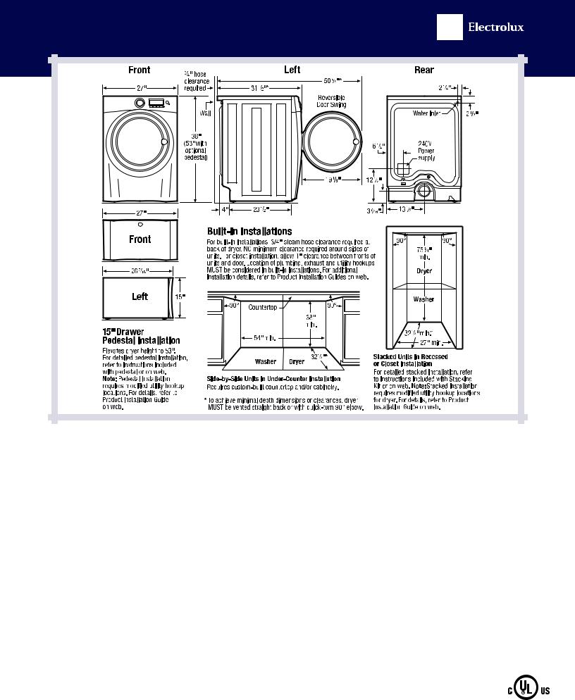 Electrolux EWMED70J RR, EWMED70JTS, EWMED70JIW Specification Sheet