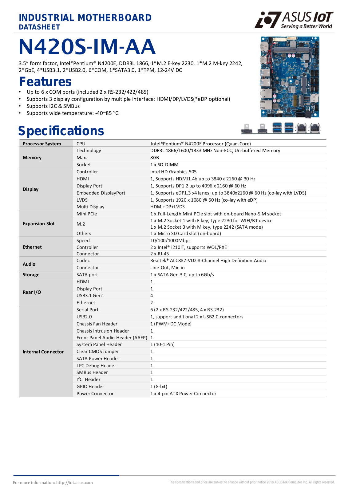 Asus N420S-IM-AA Datasheet