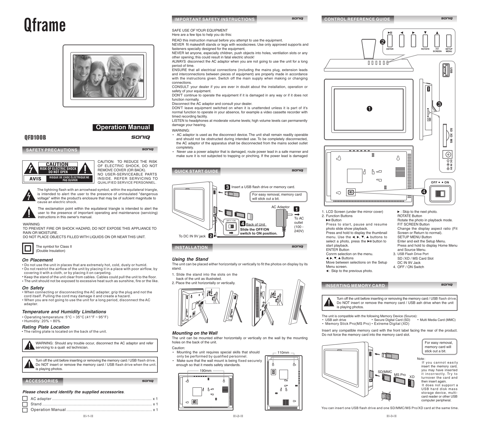 SONIQ QFD100B Instruction