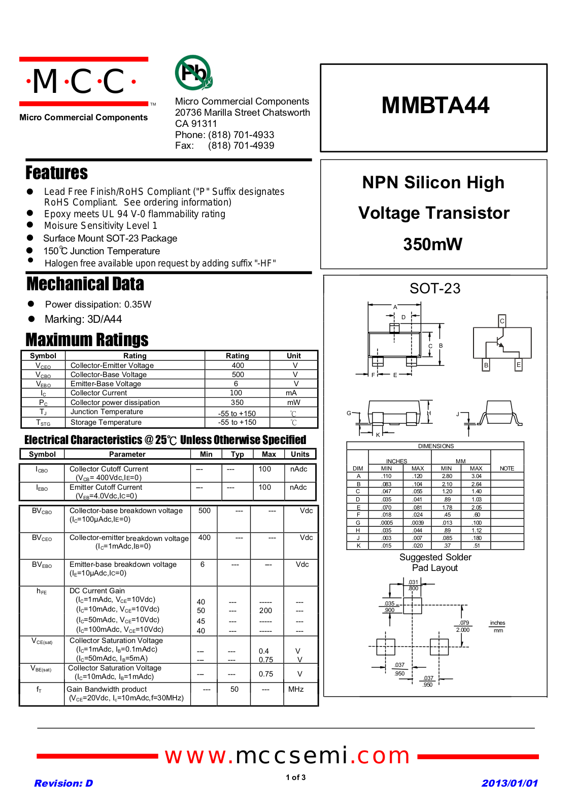 MCC MMBTA44 Schematic