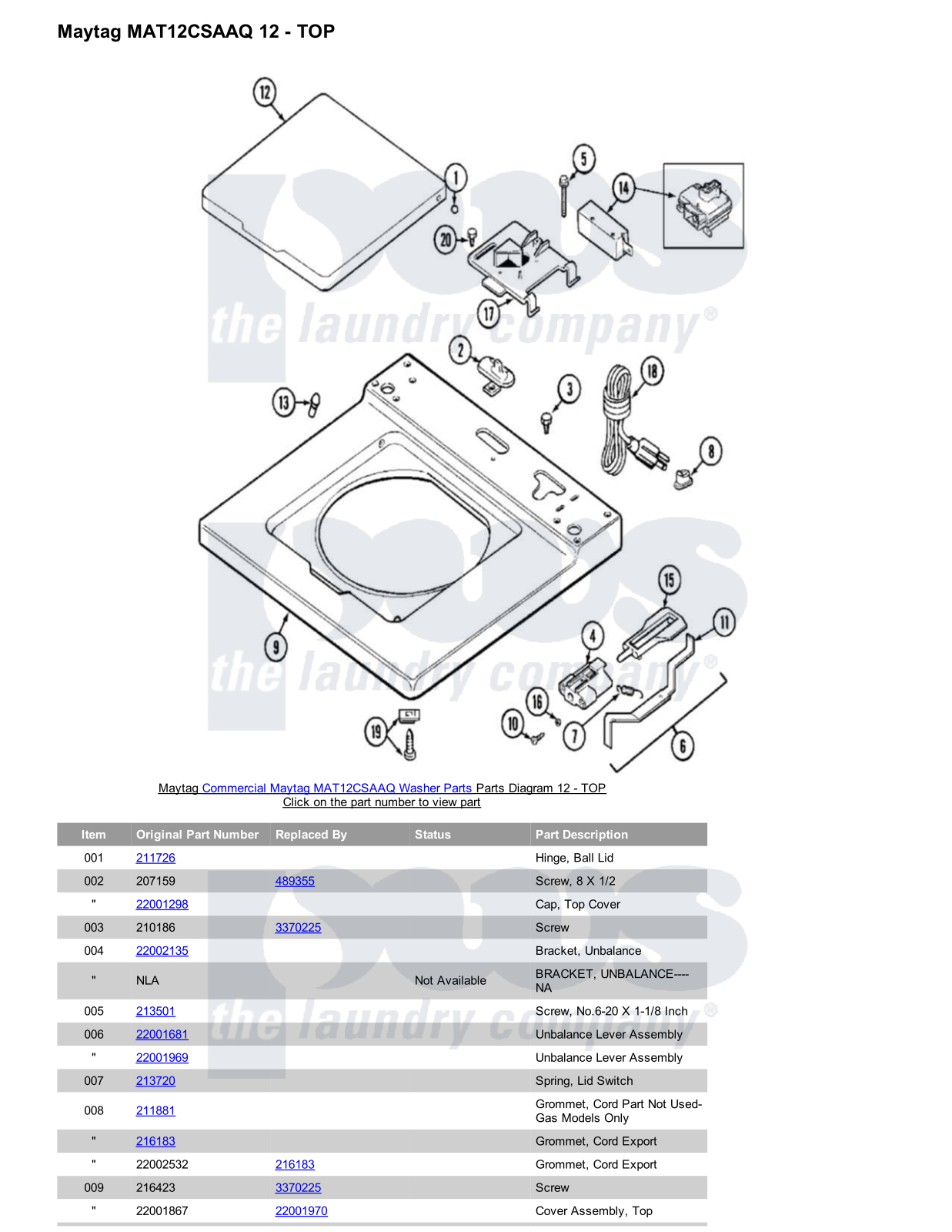 Maytag MAT12CSAAQ Parts Diagram