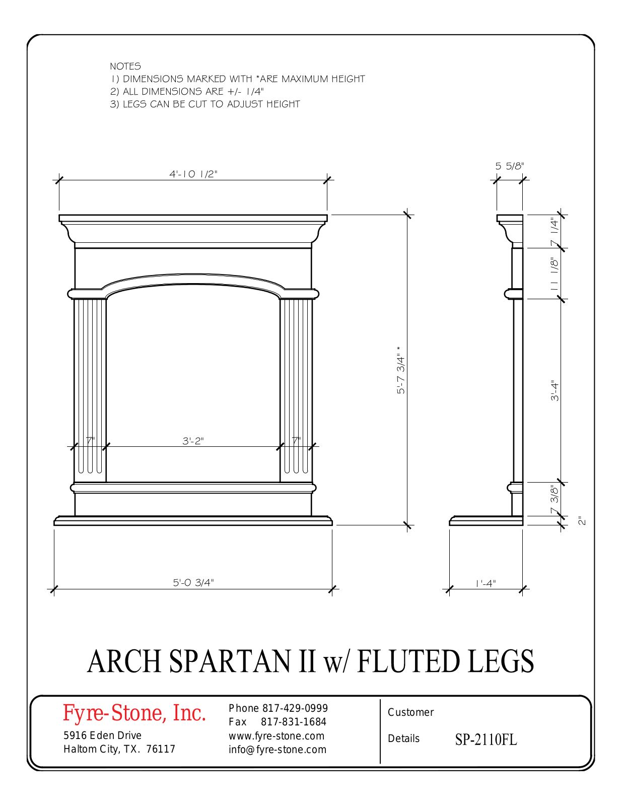 Fyre-Stone FFES1000 Dimensions - ManualMachine.com