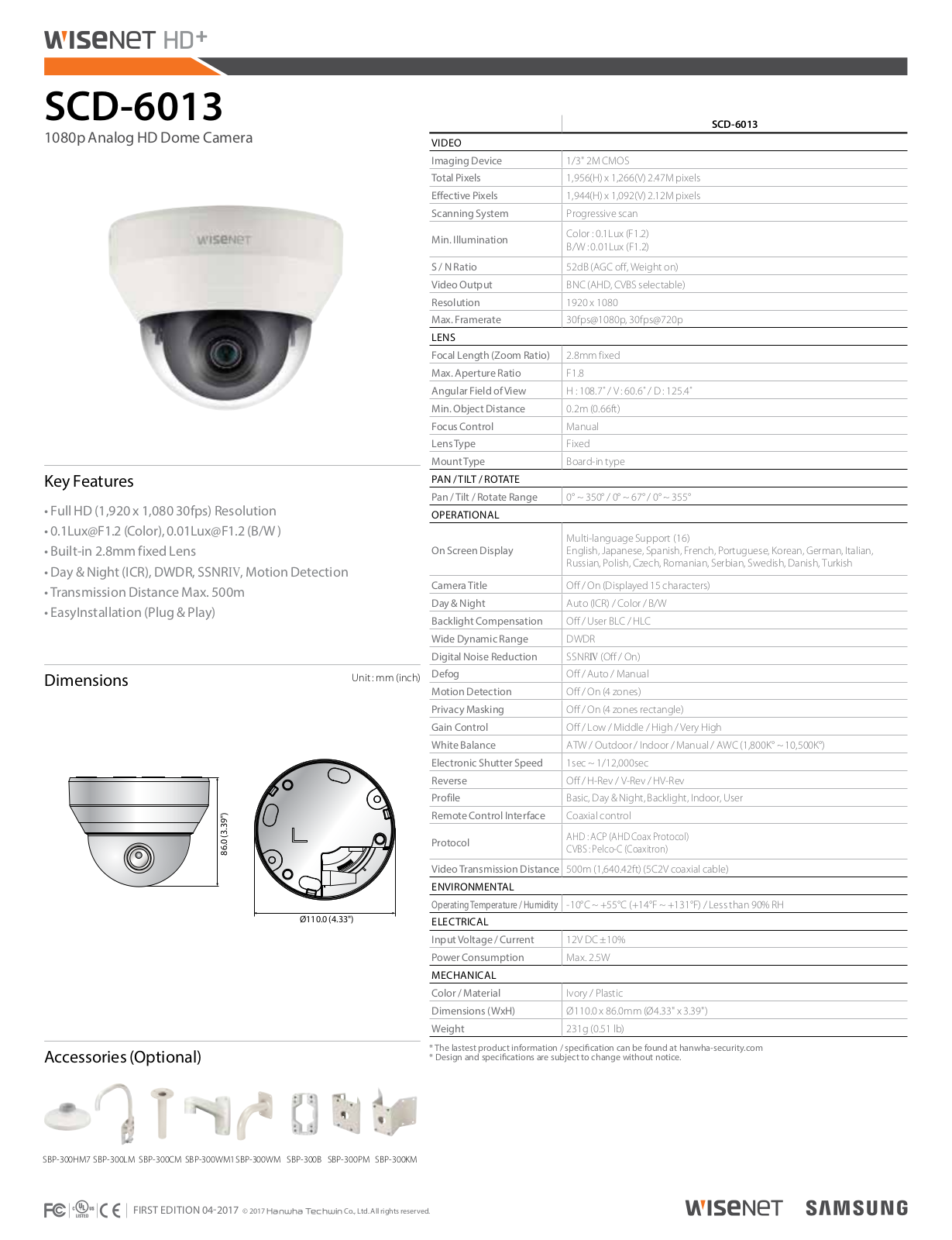 Samsung SCD-6013 Specsheet