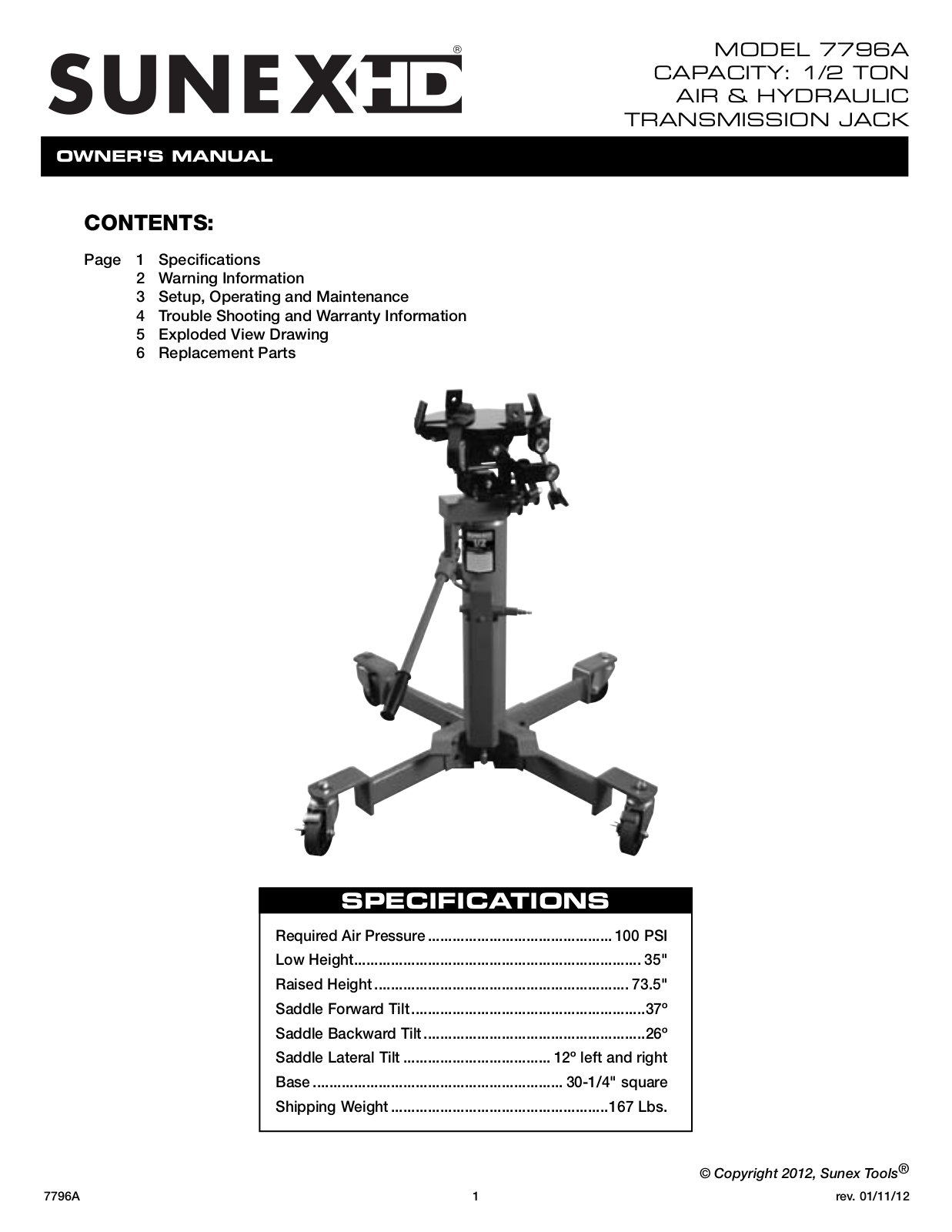 Sunex Tools 7796 User Manual