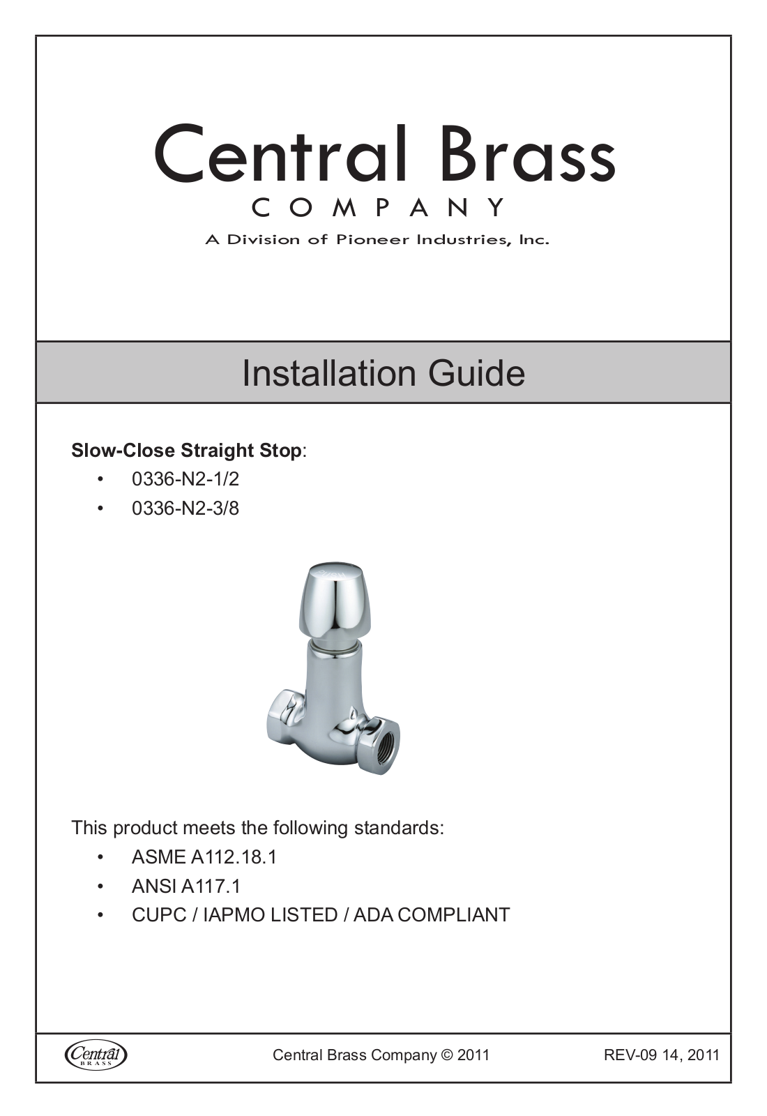 CENTRAL BRASS 0336-N2-3-8 Installation  Manual