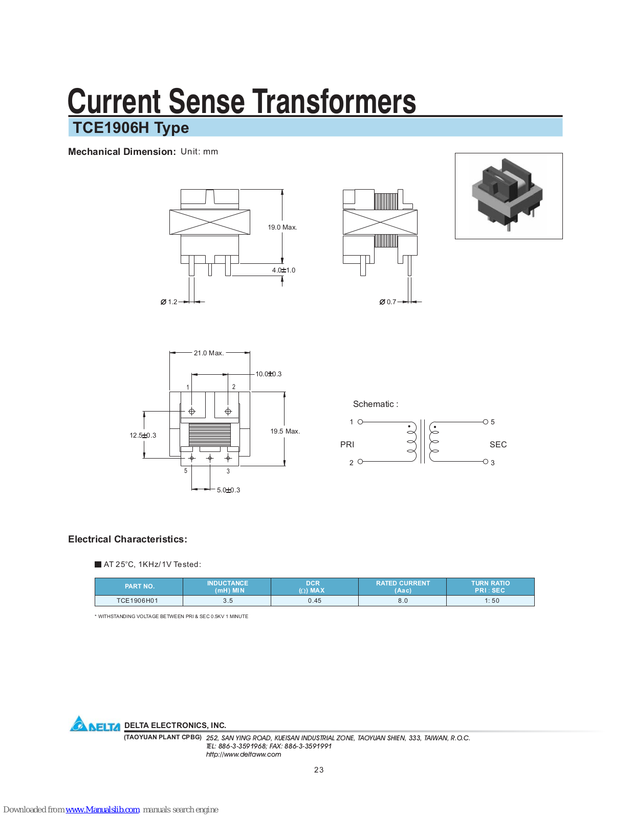 Delta Electronics TCE1906H, TCE1906H01 Specification